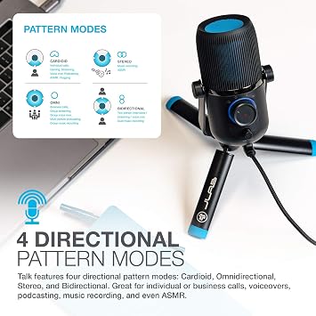 JLab Talk USB Microphone, USB-C Output, Cardioid, Omnidirectional, Stereo or Bidirectional, 96k Sample Rate, 20Hz, 20kHz Frequency Response, Volume, Gain Control, Quick Mute, Plug & Play