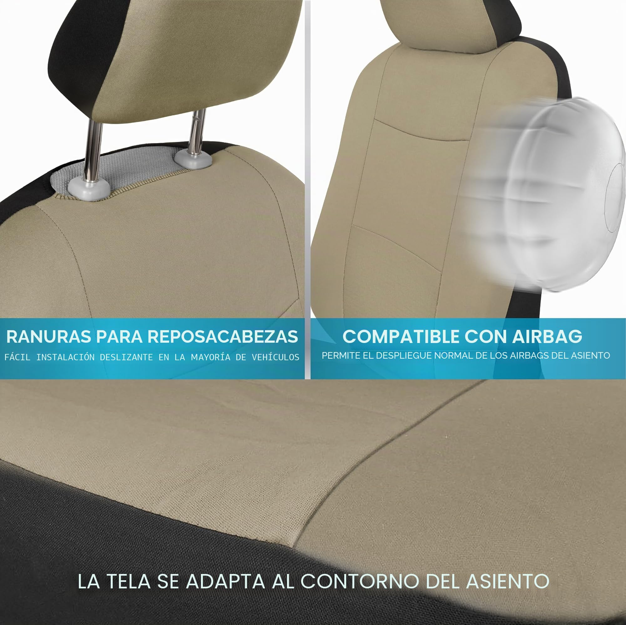 BDK PolyPro - Juego Completo de Fundas de Asiento de Coche en Color Beige sólido, Fundas de Asiento Delantero y Trasero Dividido para Coches, fácil de Instalar, Accesorios de Coche para automóviles,