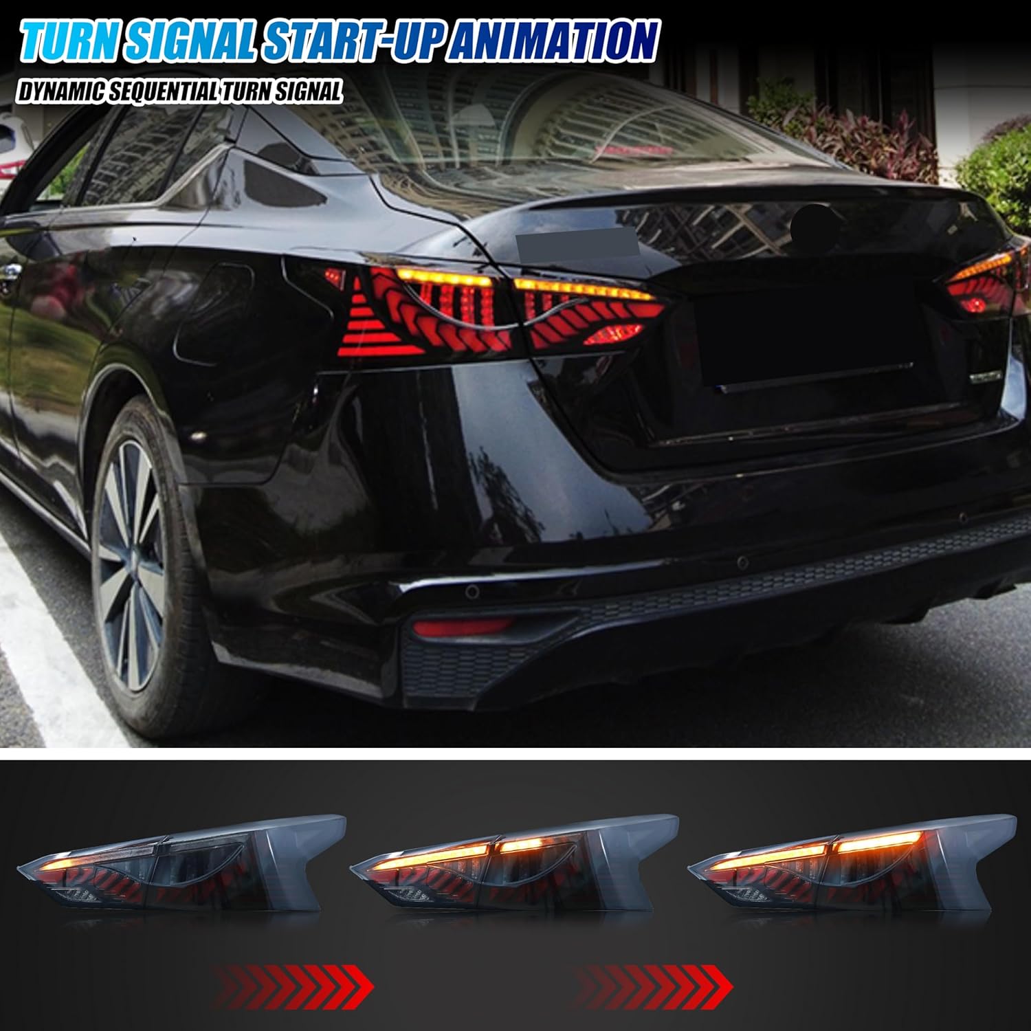 New Accessory Compatible with Nissan Altima 2019-2024 Full LED Tail Lights with Sequential Turn Signal Dynamic Animation Black Rear Lamps Assembly