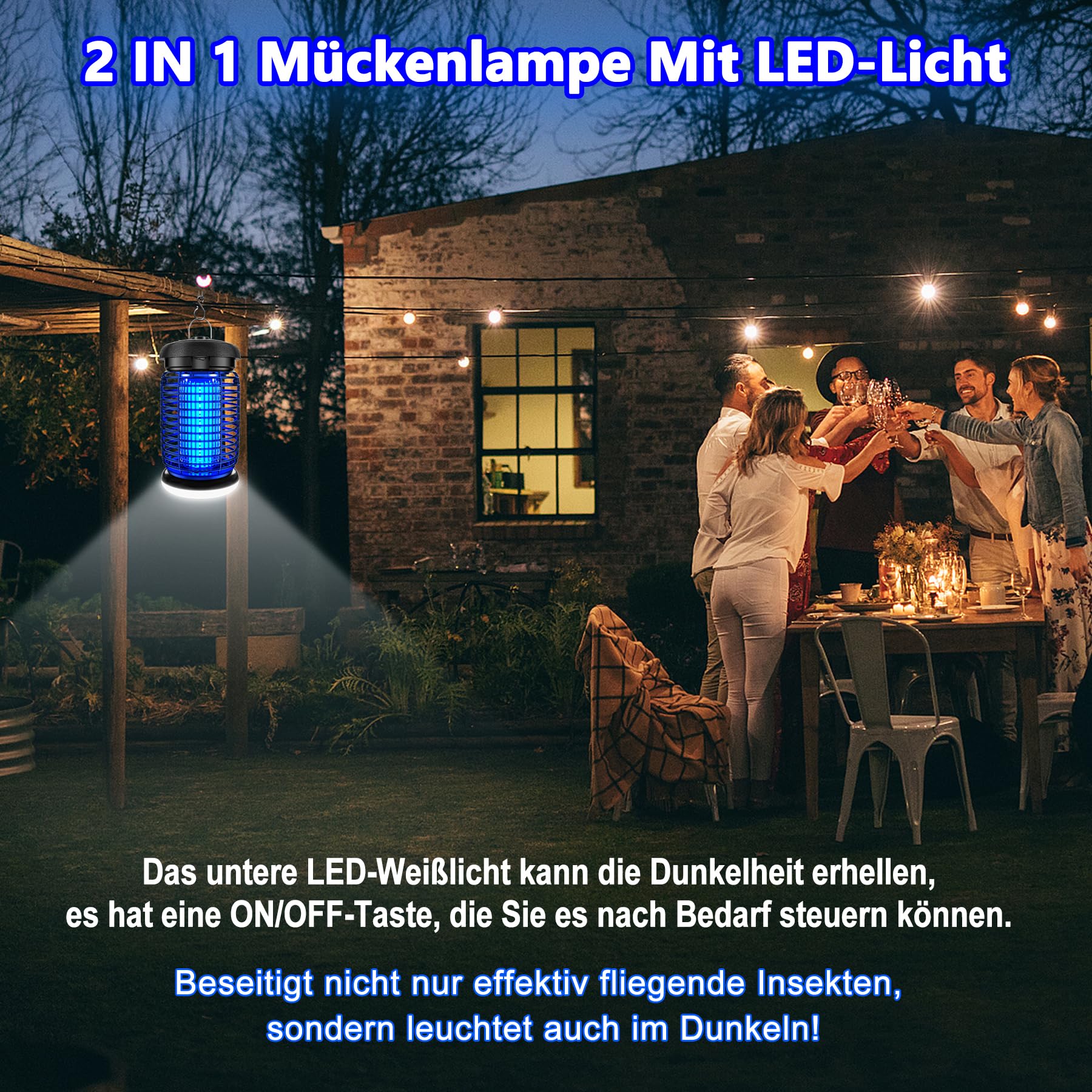 seenlast Insektenvernichter Elektrisch, Mückenlampe 15W 4200V Mückenfalle Mückenschutz Mit LED-Licht, Fliegenfalle Elektrisch Mückenabwehr, für Mücken,Motten,Fliege,Spinnen, Wasserdicht IPX4