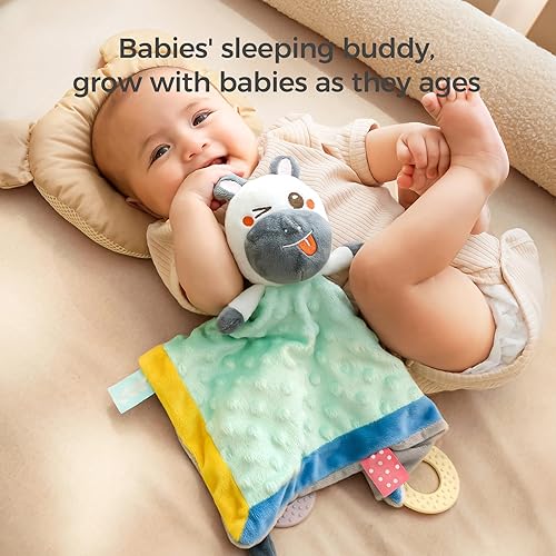 Miniatura 5 de TUMAMA - Manta de seguridad para bebé, manta de terciopelo suave con lunares de peluche y anillos de dentición, artículos esenciales para recién