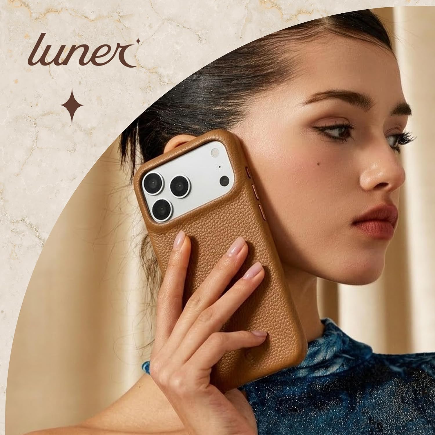 Luner - for iPhone 17 Pro Max - Premium Vegan Leather Phone Case with Camera Control & AI Button - [Compatible with Magsafe] - Elegant, Style and Eco-Friendly - Light Brown image 2
