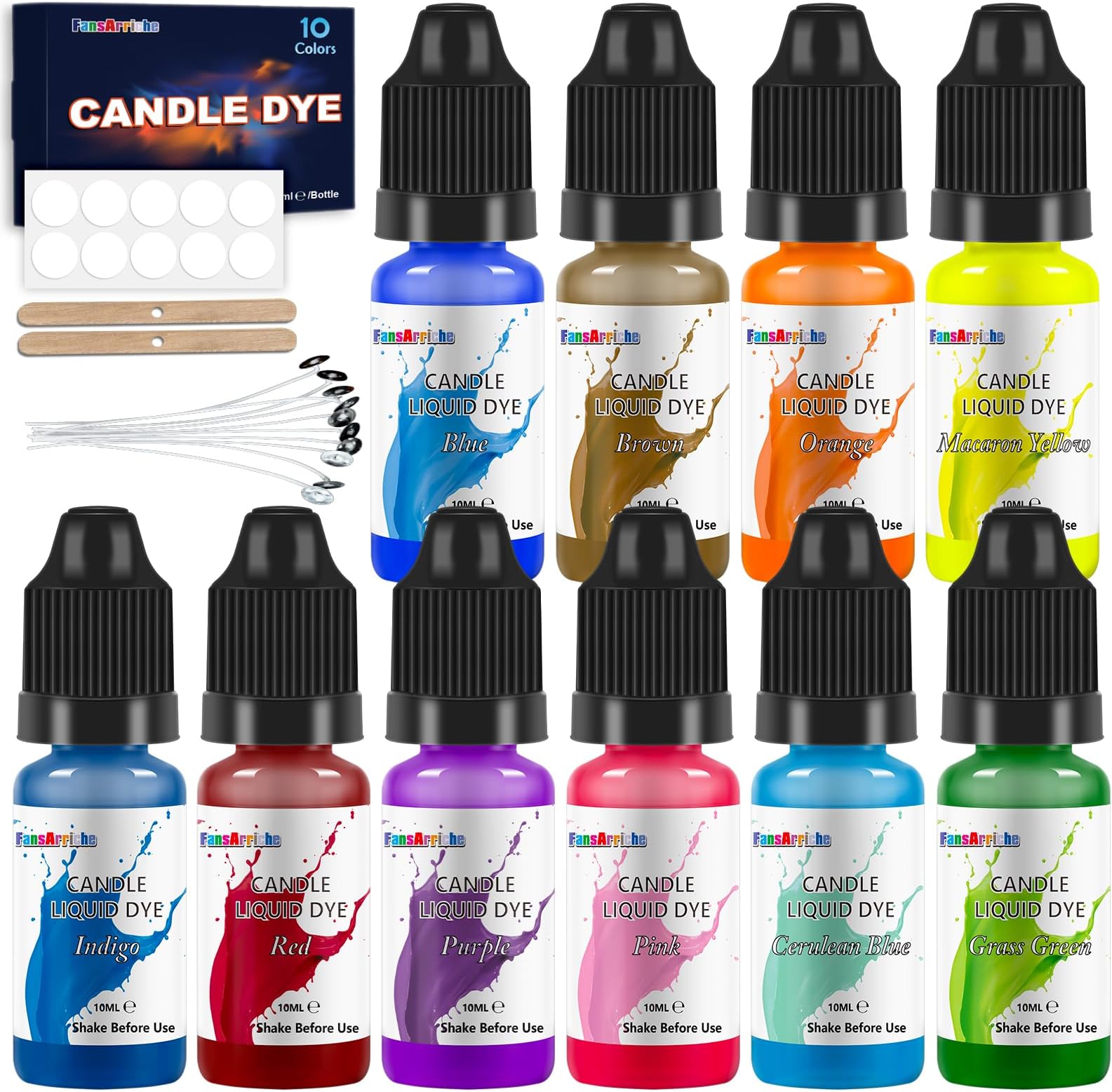 FansArriche Candle dye - 10 Colors Liquid Oil-Based dye for Candle Wax, Vivid Candle Color for DIY Candle Making, Highly Concentrate Natural Candle Color