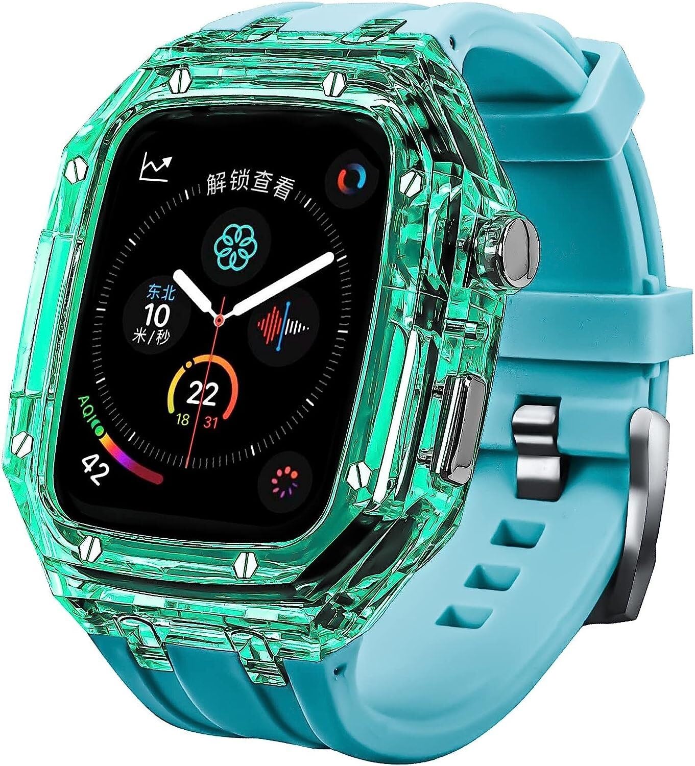 Boîtier Apple Watch 44mm antichoc en PC et bracelet fluororubbeur ultra résistant