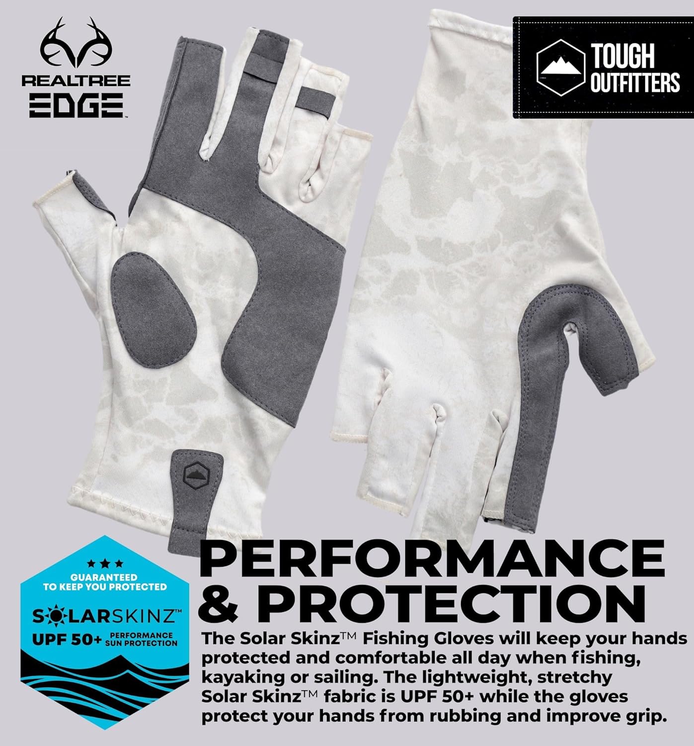 Tough Outdoors UV Fishing Gloves - Fingerless Grip for Kayak Gloves - UPF 50+ Sun Protection - Fishing Accessories - White - S/M - Image 2