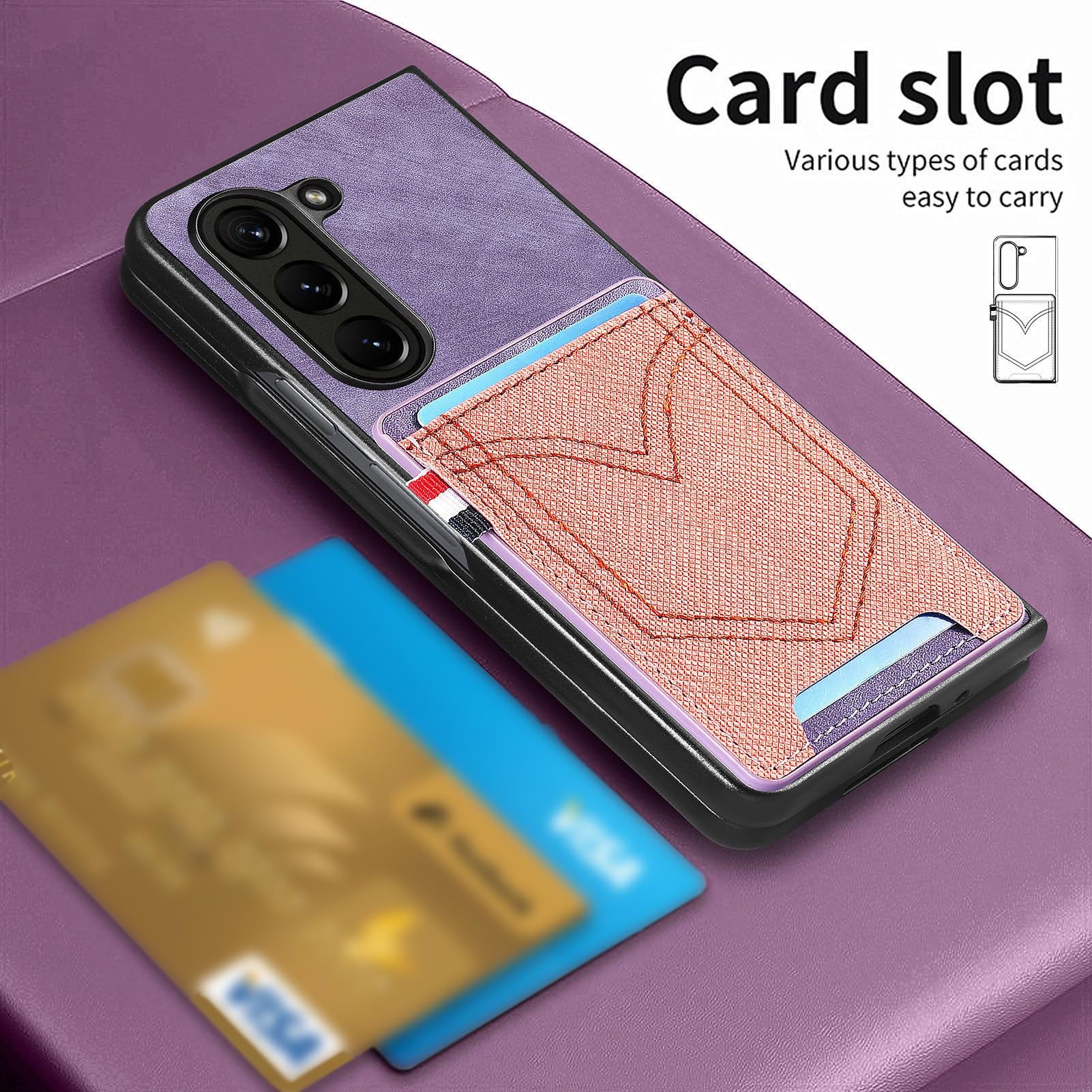 Etui na Samsung Galaxy Z Fold 5, etui portfelowe z przegródką na karty, wzór ze skóry PU, luksusowy, ultracienki, matowy pokrowiec ochronny, niebieski