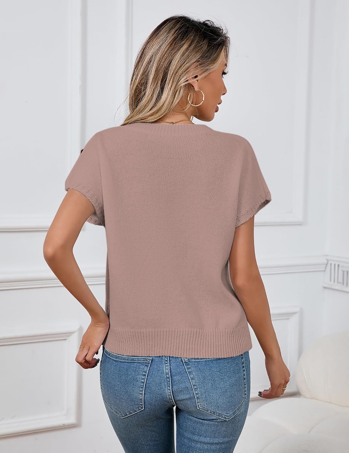 Womens Cute Flower Cap Sleeve Sweater Vest Spring 2025 Lightweight Ribbed Knit Crewneck Knit Top - Image 3