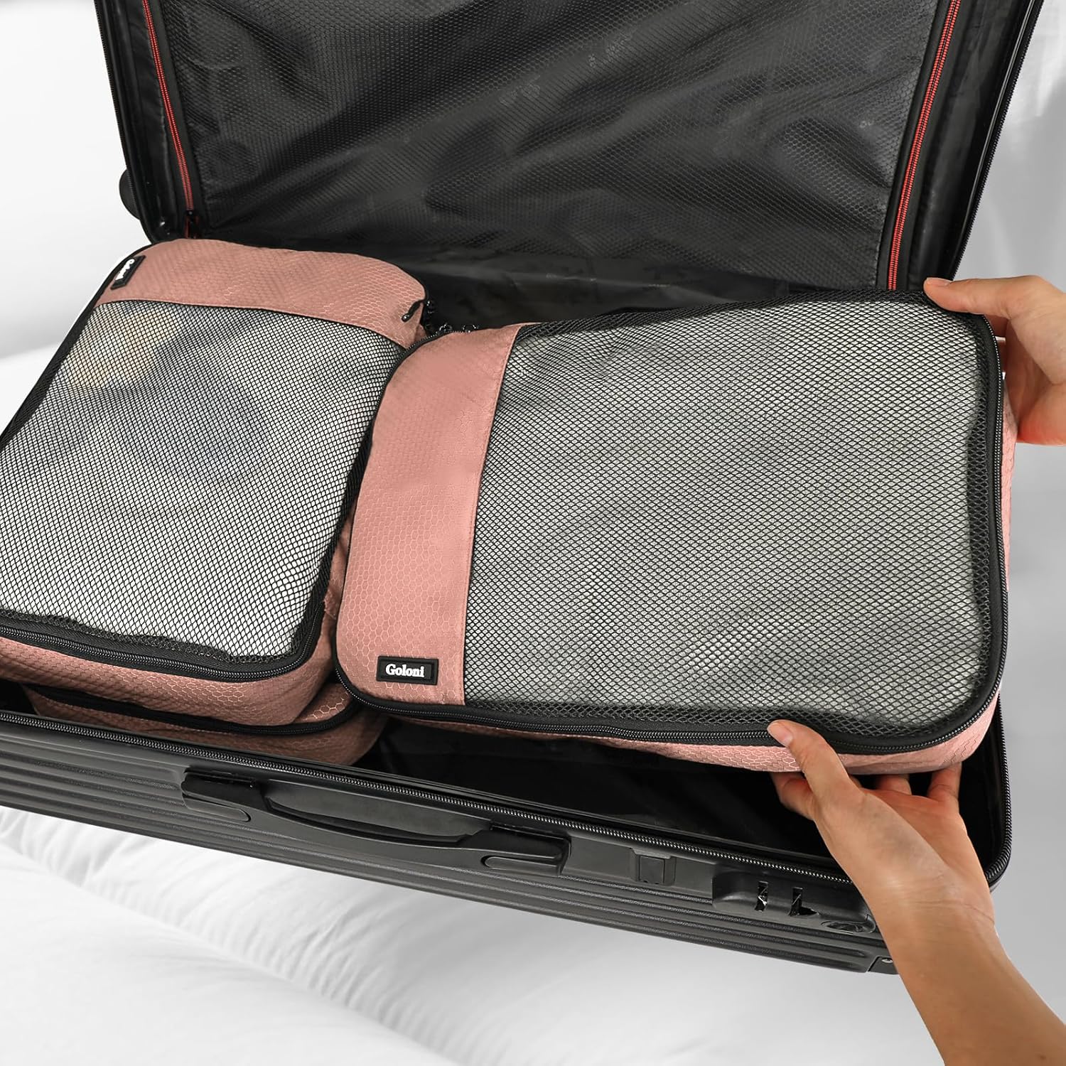 Packing Cubes for Travel Essentials,4 Set Packing Cubes for Suitcases,Lightweight Mesh Luggage Organizer Bag,Meat pink - Image 6