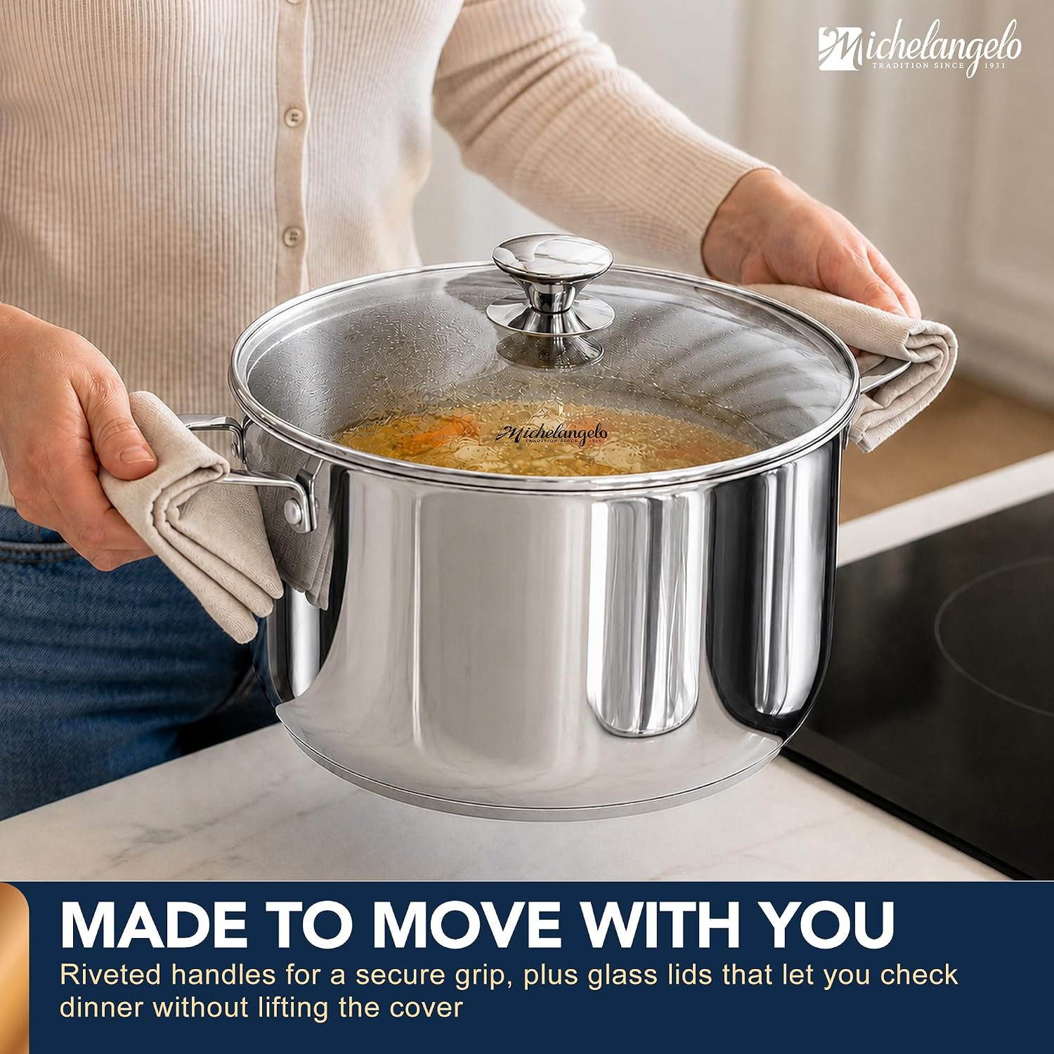 Michelangelo 5-Piece 304 Stainless Steel Cookware Set, Induction Compatible