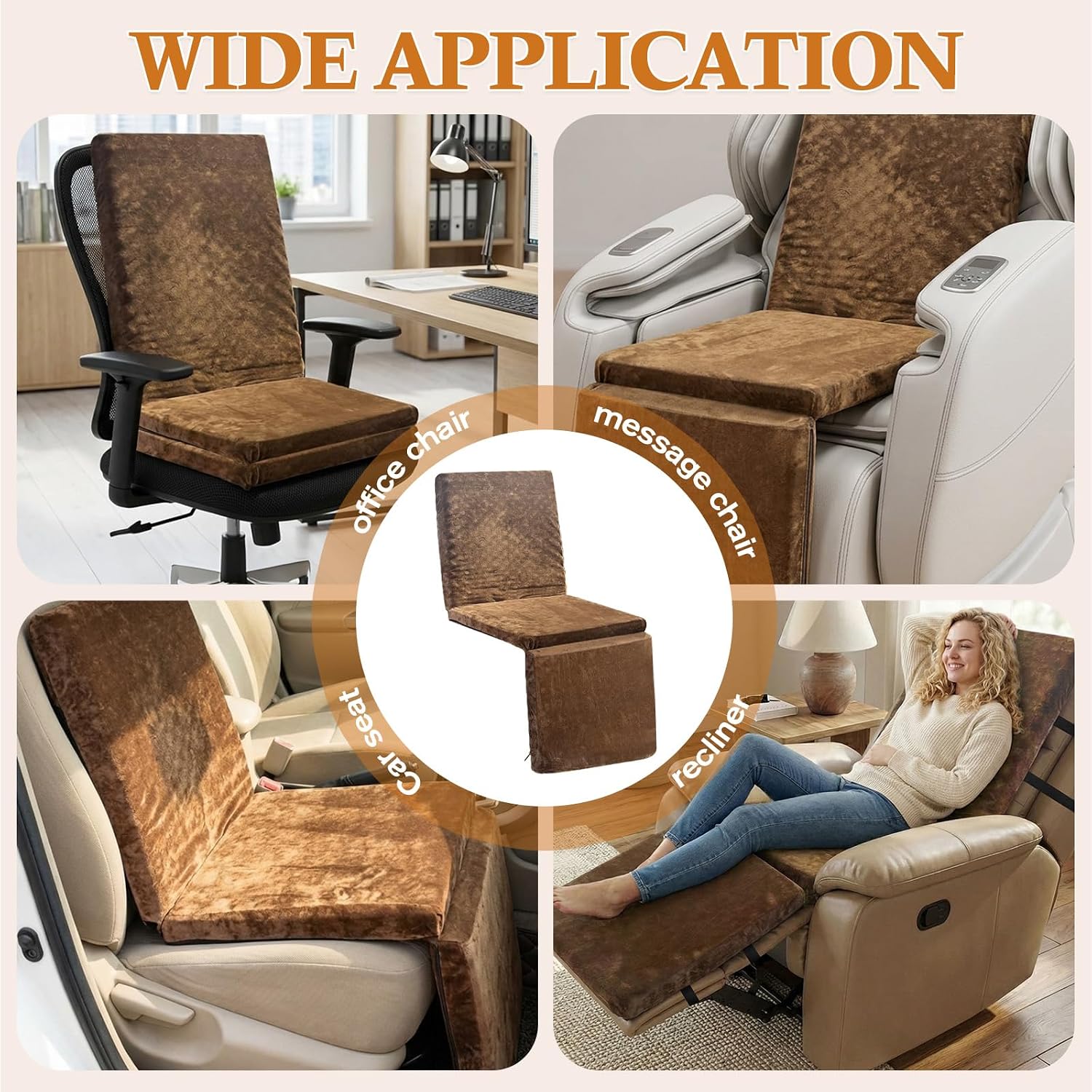 3-fold Recliner Cushions Foam Seat Chair Cushions Backrest Leg Pillow for Elderly with Adjustable Straps Removable Cover Non-Slip 3 Parts Foldable Cuhsions