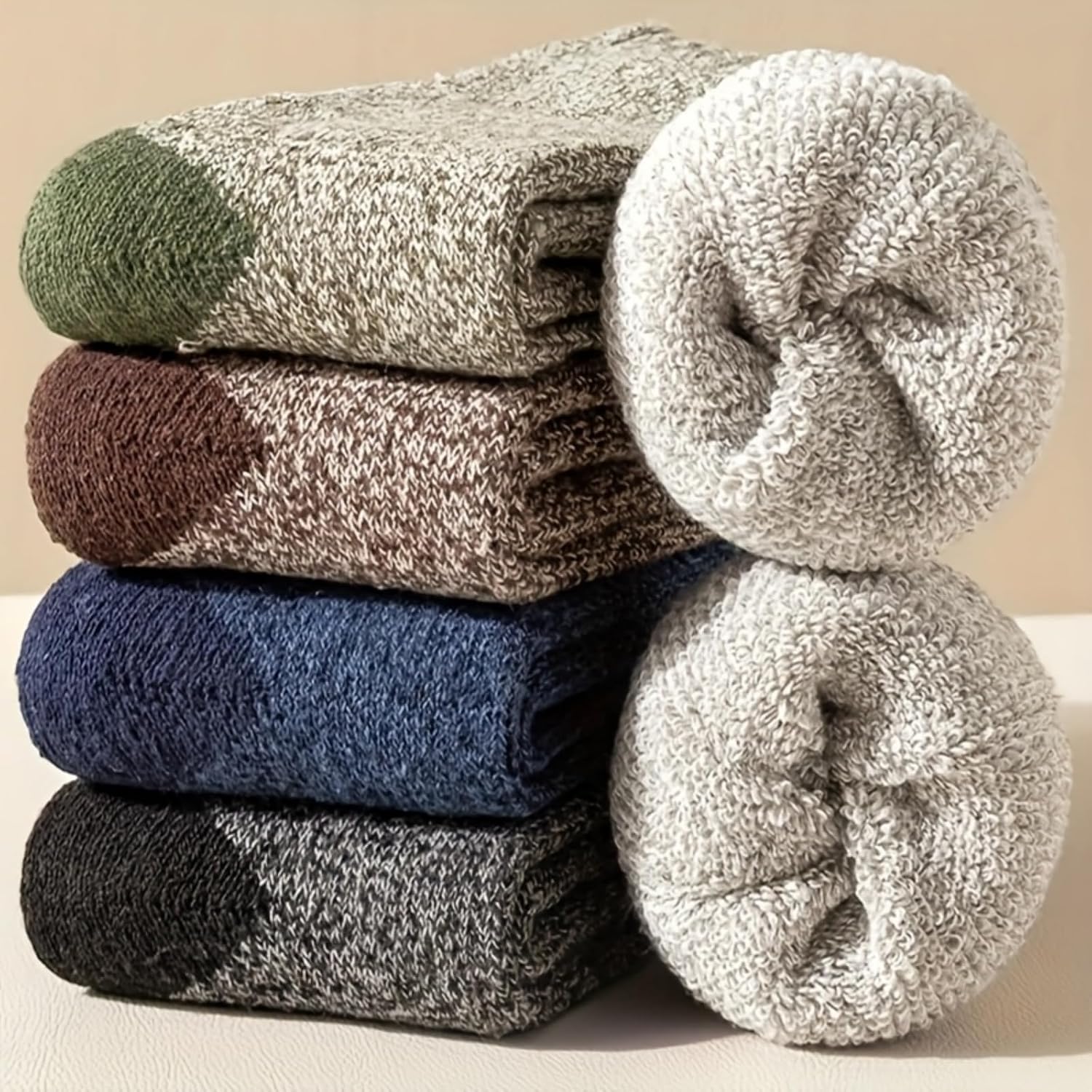 5 Pairs Thick Wool Socks Mens and Womens, Warm Winter Fuzzy Socks,Soft Hiking Mid-calf Socks Moisture Wicking Boot