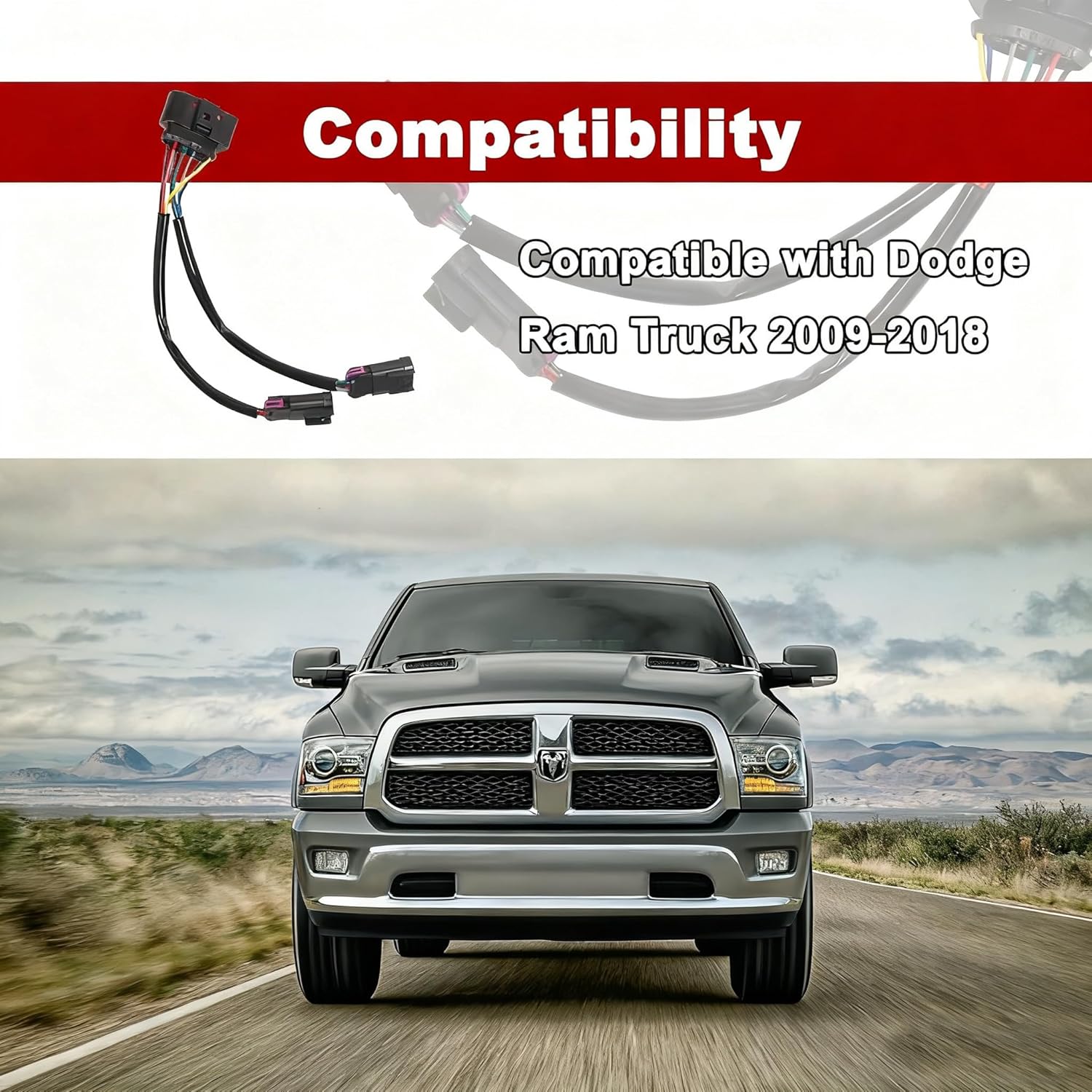 2Pcs Quad Housing to Projector Headlight Conversion Harnesses - Fit for Ram Truck 2009-2018