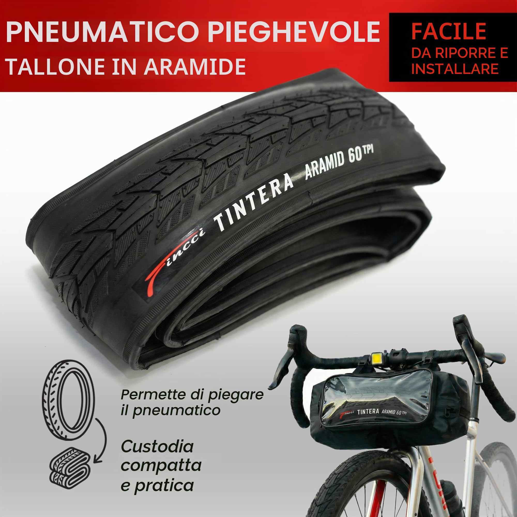 Fincci Copertoni 700x45 47-622 Pieghevole 60 TPI con Protezione Antipuntura | Copertoni 47-622 con Carcassa 60 TPI e Protezione in Aramide da 1 mm per Copertoni Bici 28 - Set da 2