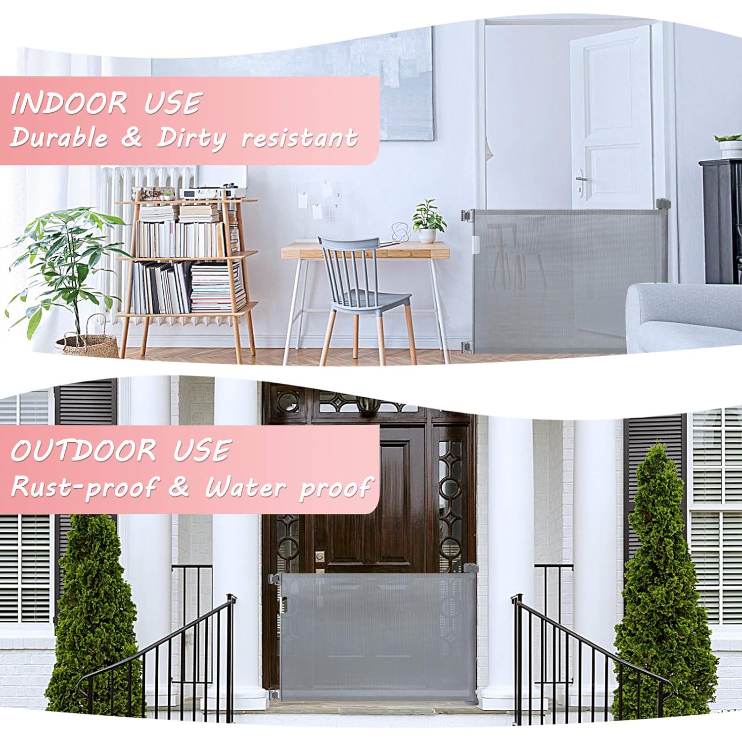 Black Friday Clearance Babepai Retractable Baby Gate Door Grey, Extra Wide Baby Safety Gate and Pet Gate for Stairs, Doors, and More, Fabric Baby Gate Mesh Safety Gate 52 Wide Indoor/Outdoor, Grey