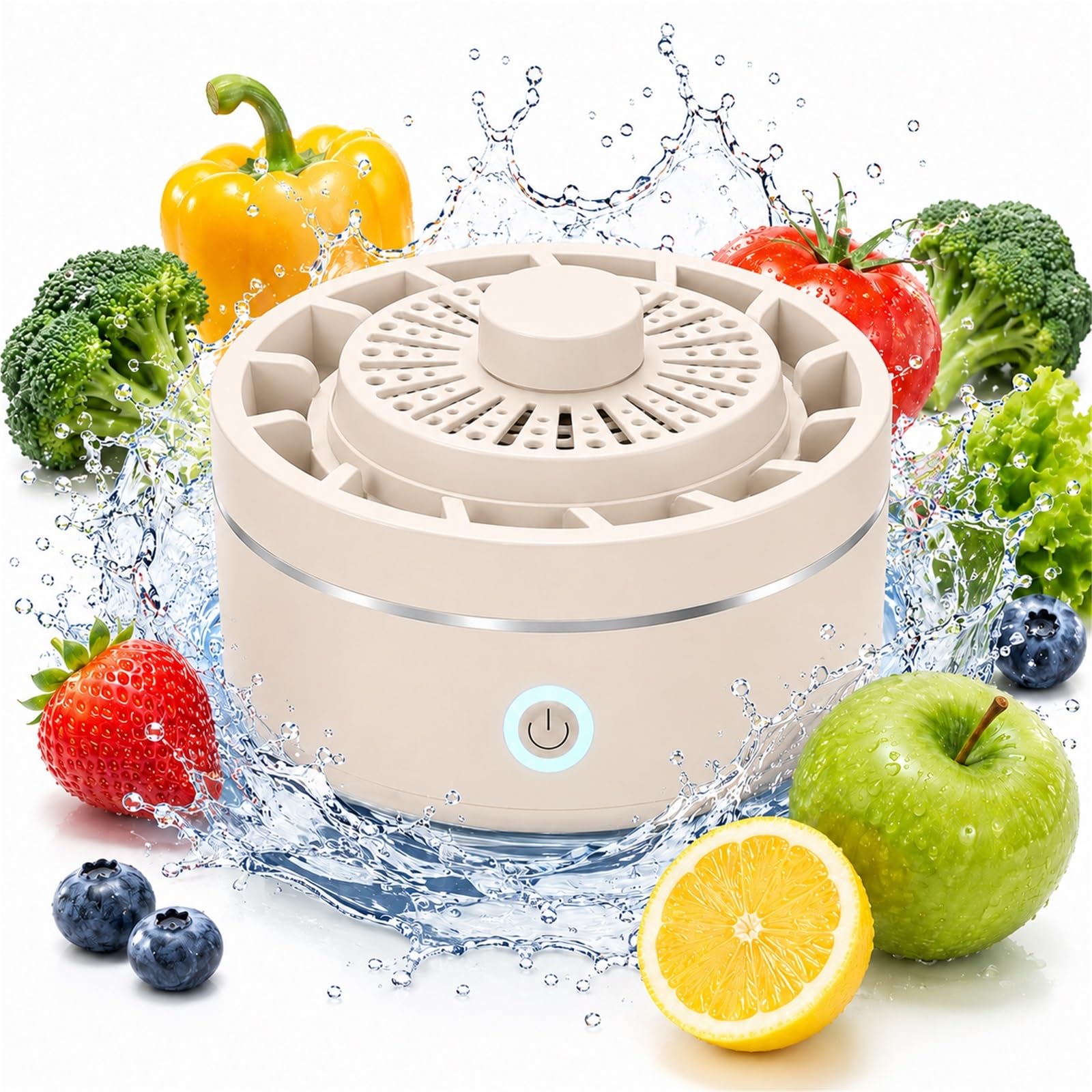 Fruit and Vegetable Washing Machine Portable Food Purifier with OH-Ion & Vortex Tech IPX7 Waterproof Wireless Produce Cleaner for Meat Seafood Grains & Fruit