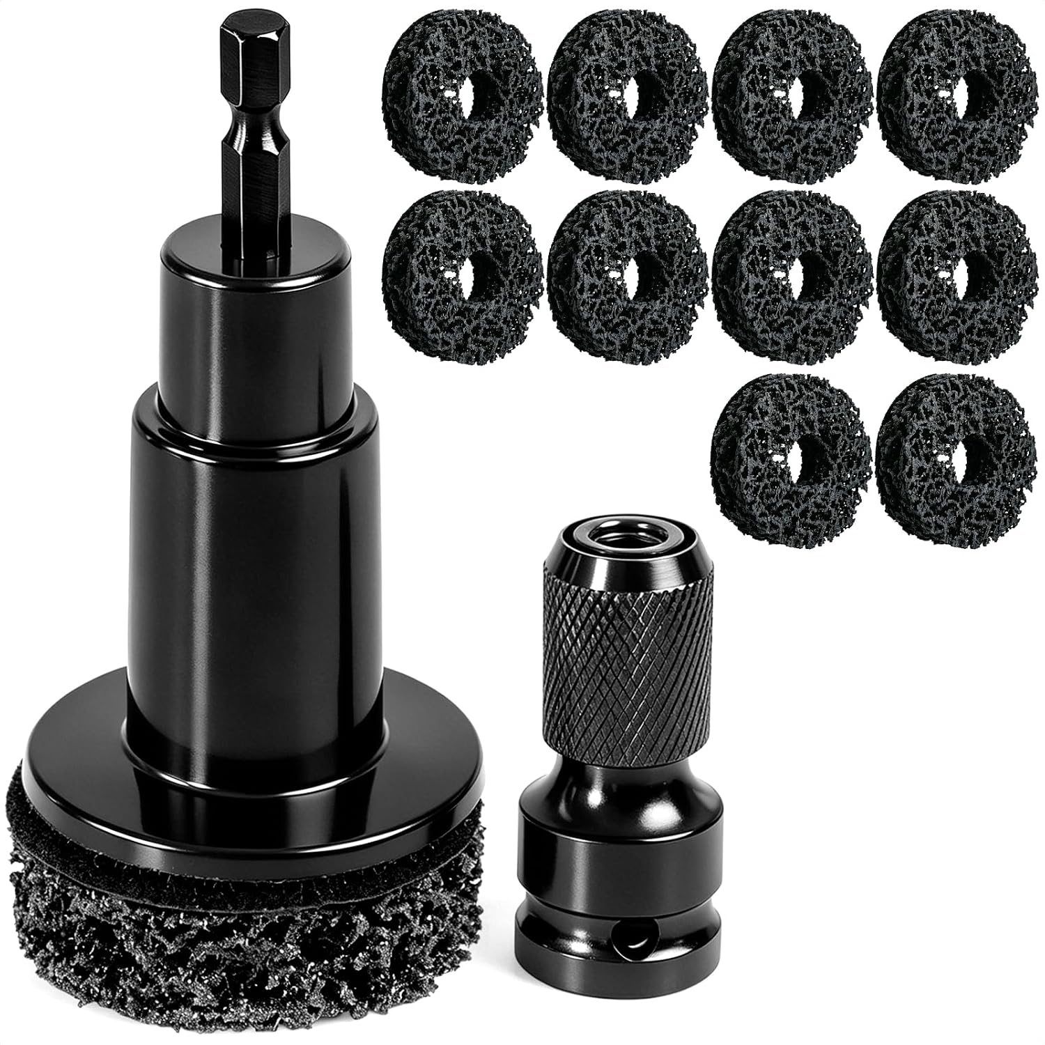 Wheel Hub Cleaning Tool, Wheel Hub Resurfacing Kit, Wheel Stud Cleaner Includes 10 Pads, Quick Rust Removal for Lug Studs and Rotors, Fits 1/2” Wrenches Or Electric Drill, Automotive Maintenance Tool