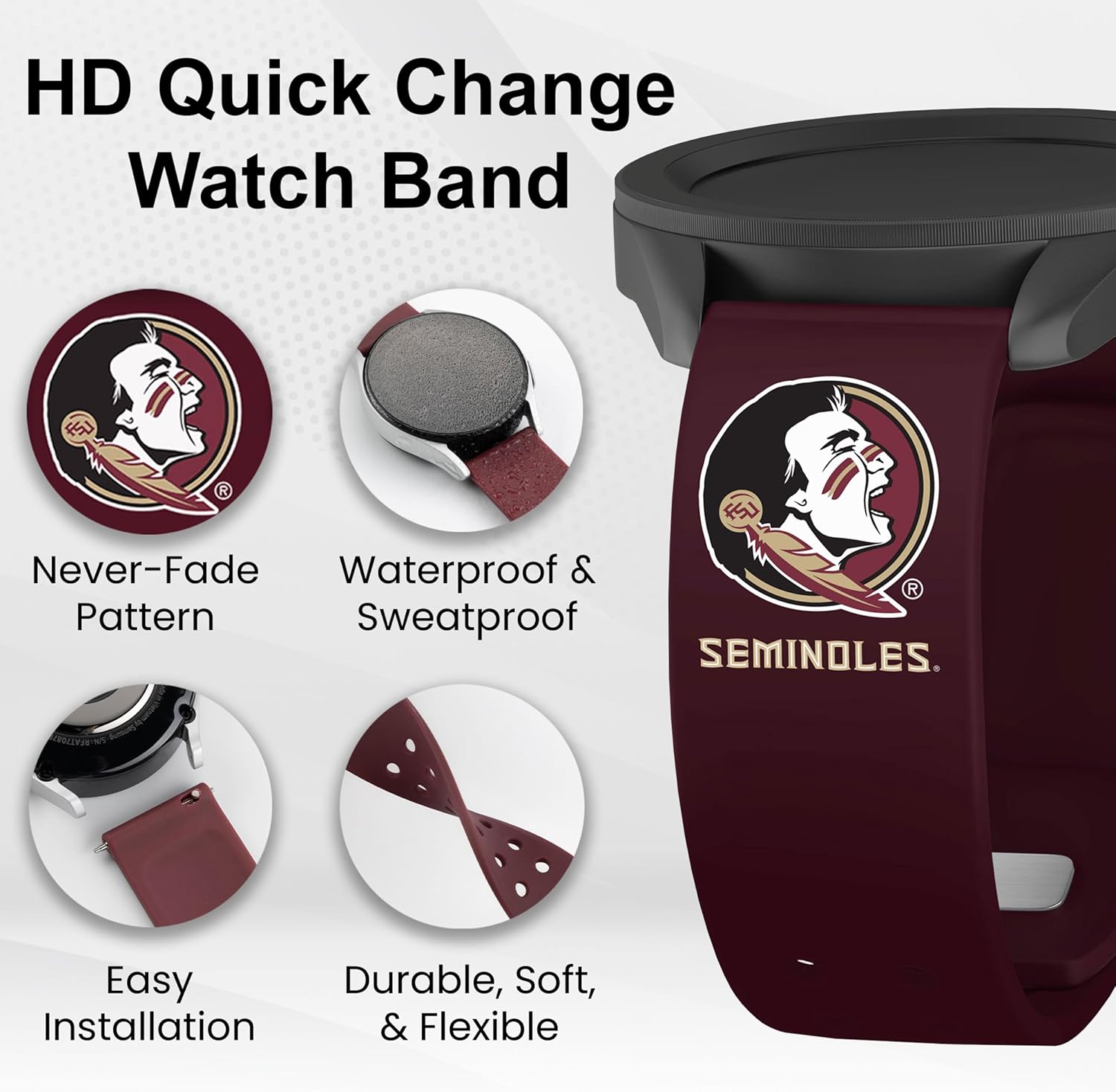 Affinity Bands Florida State Seminoles HD Watch Band Compatible with Samsung Galaxy Watch and more