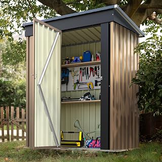 Devoko 5x3 FT Metal Outdoor Storage Shed - Lockable Rust-Resistant Steel Garden Shed for Backyard Patio Brown