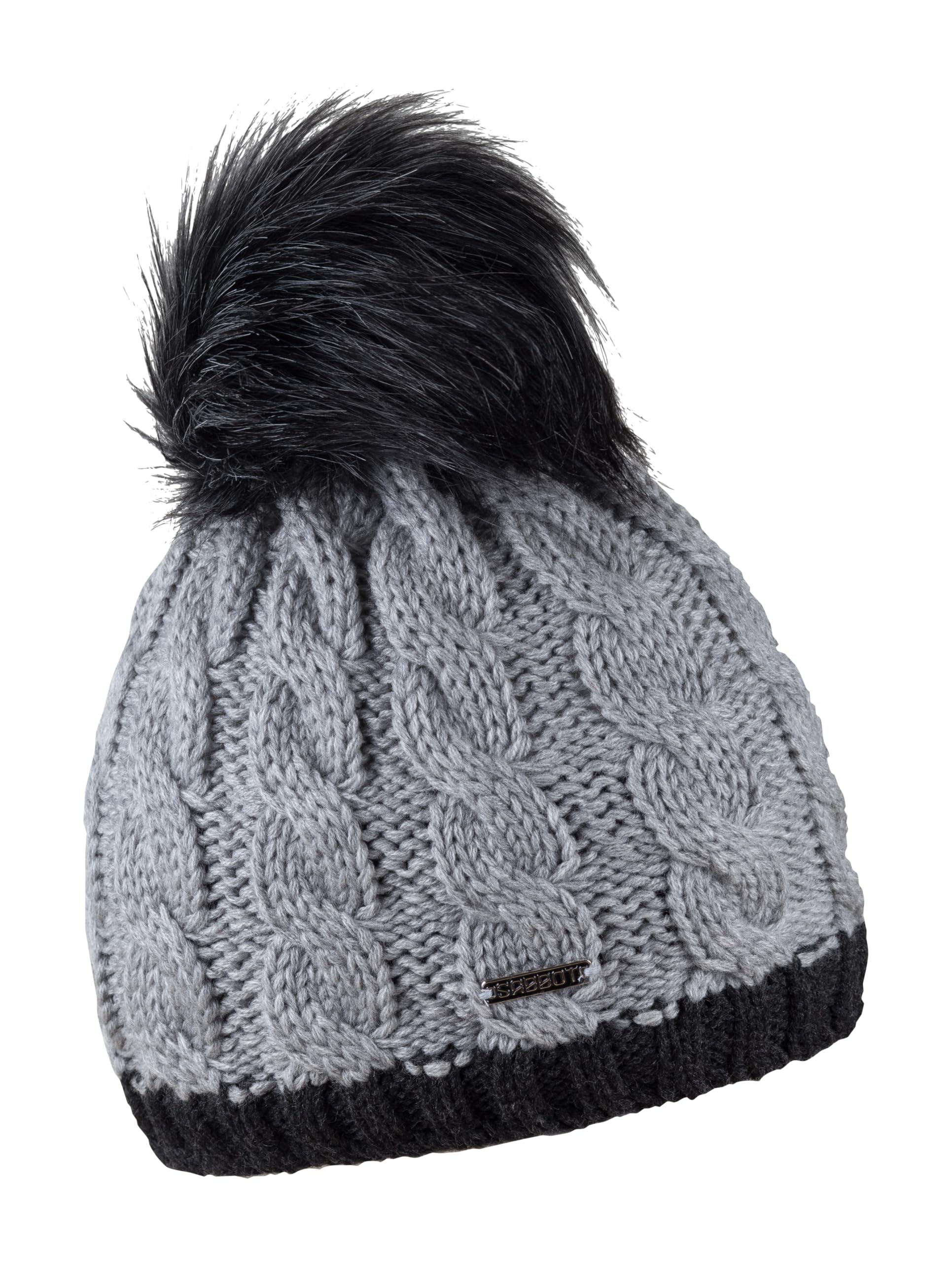 Sabbot Andrea Chunky Knit Faux Fur Bobble Hat (Vegan Friendly) (Grey/Charcoal)