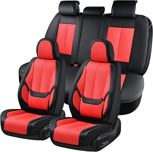 Coverado - Juego completo de fundas para asientos de automóvil, protectores de asiento impermeables de piel Nappa 8805 - Negro y rojo, juego completo