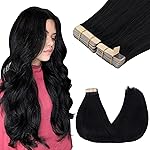 GOO GOO Tape in Hair Extensions Human Hair, 1 Jet black, 18inch 100g 40pcs, Skin Weft Seamless Invisible, Silky Straight with Thick Ends, Remy Human Hair