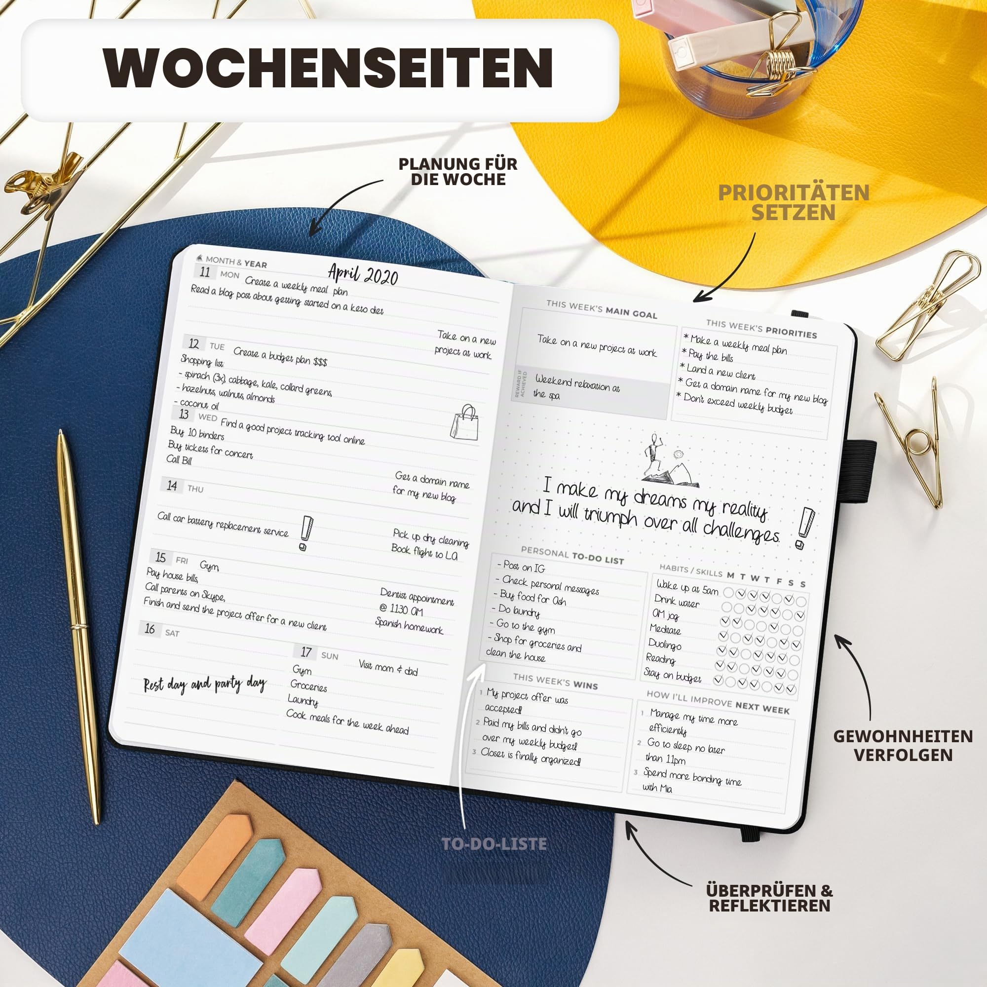 Clever Fox Planer Premium Edition - Luxuriöser Wochen & Monatsplaner zur Produktivitätssteigerung und zum Erreichen Ihrer Ziele - Organizer - Undatiert, Start jederzeit möglich, A5 - Schwarz