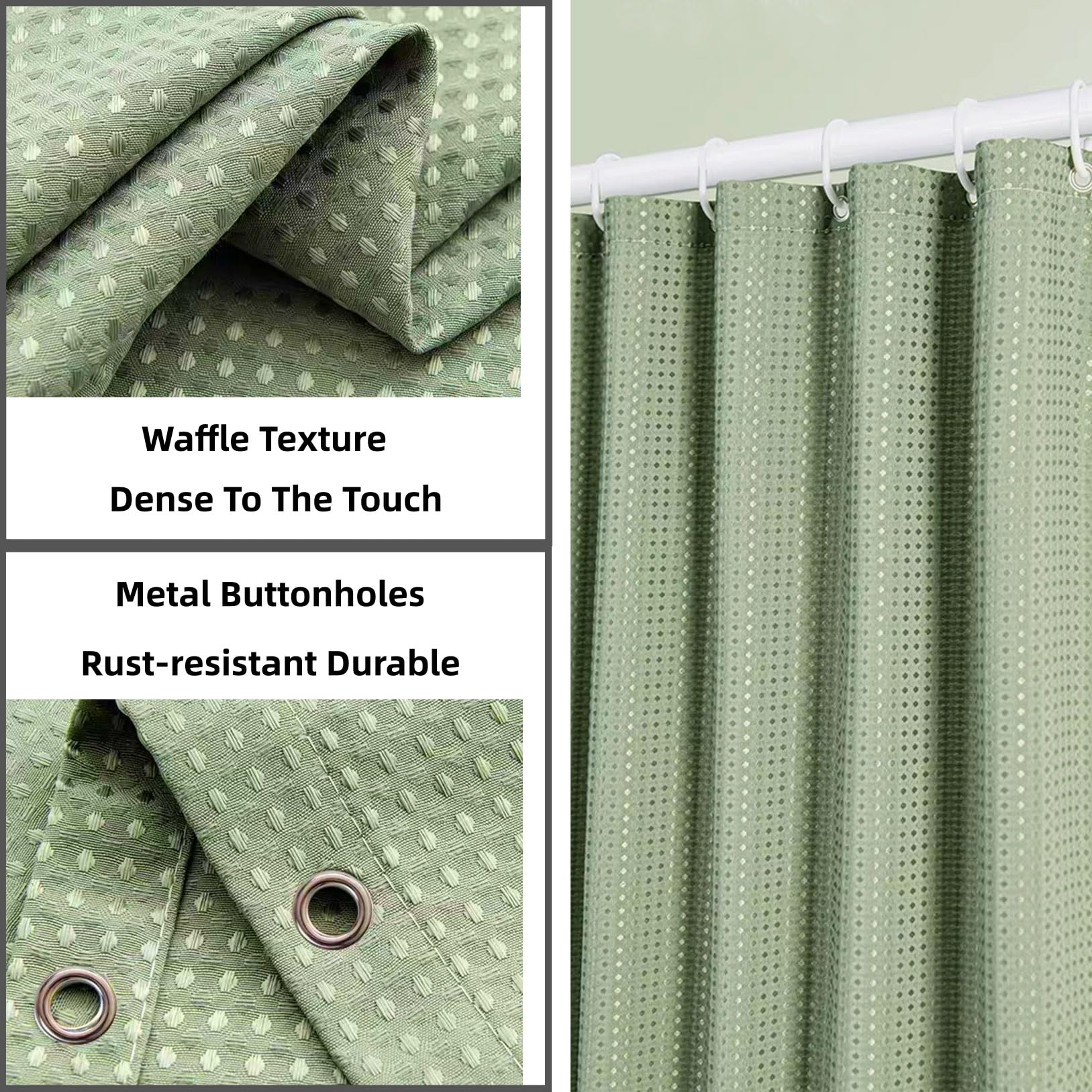 Duschvorhang Anti-Schimmel, Antischimmel, Polyester Stoff, Wasserdicht Badvorhang Waschbar, mit 12 Duschvorhangringe(White,220x220cm)