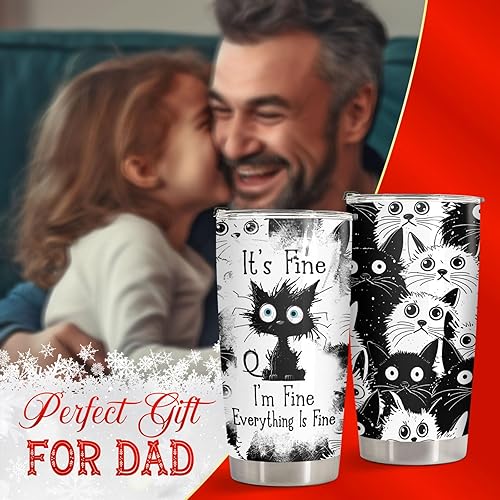 Vista 55 de Vaso de gato de terror con tapa, taza de película de terror de acero inoxidable de 20 onzas, taza de café única con gatos, Navidad, Halloween, Vaso