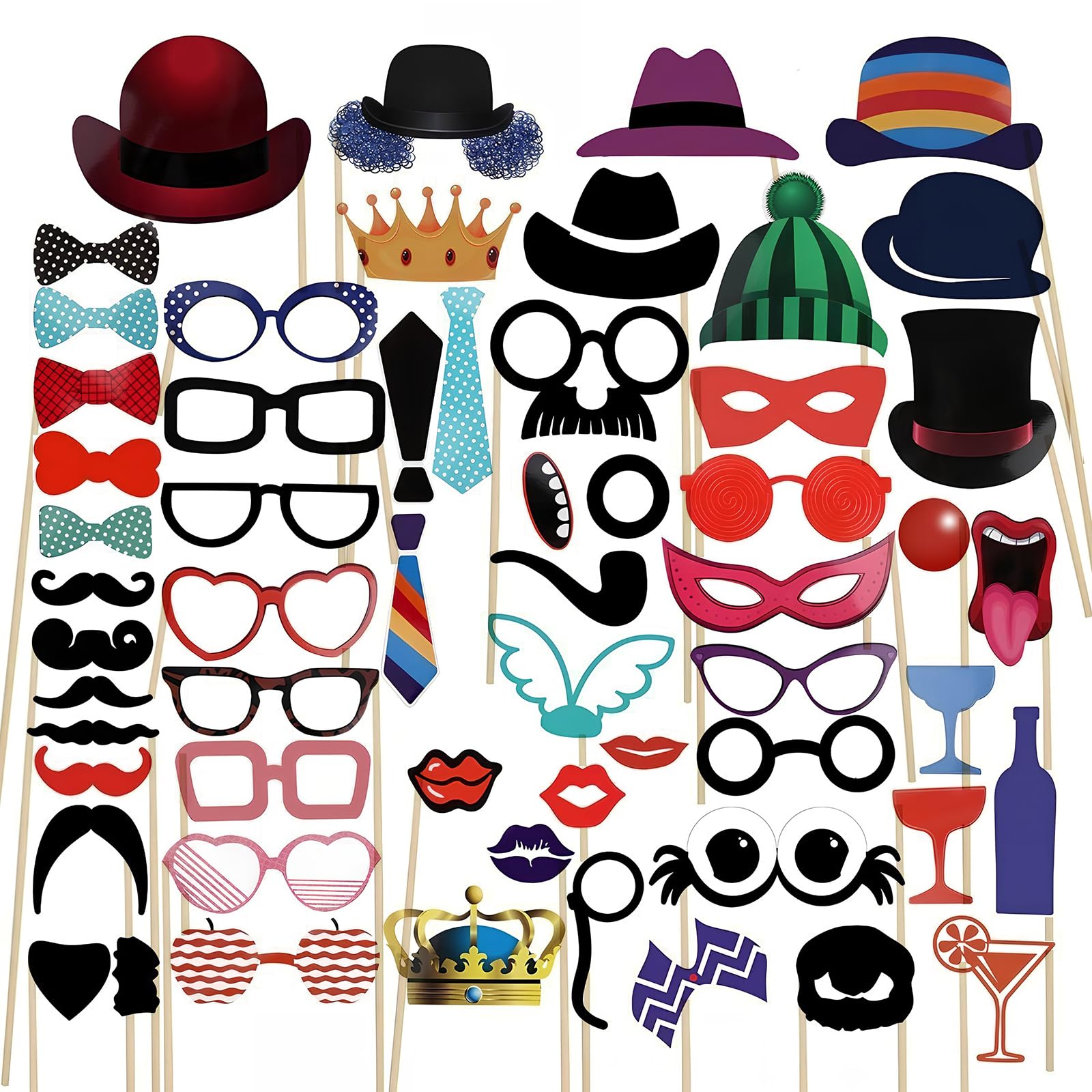 58 pcs Foto Props Accessori, Photo Booth Compleanno Accessori, Photo Booth Props, Foto Decorazione per Festa Compleanno, Divertente Photo Booth per Festa di Laurea, Gadget DIY Decorazioni Addobbi