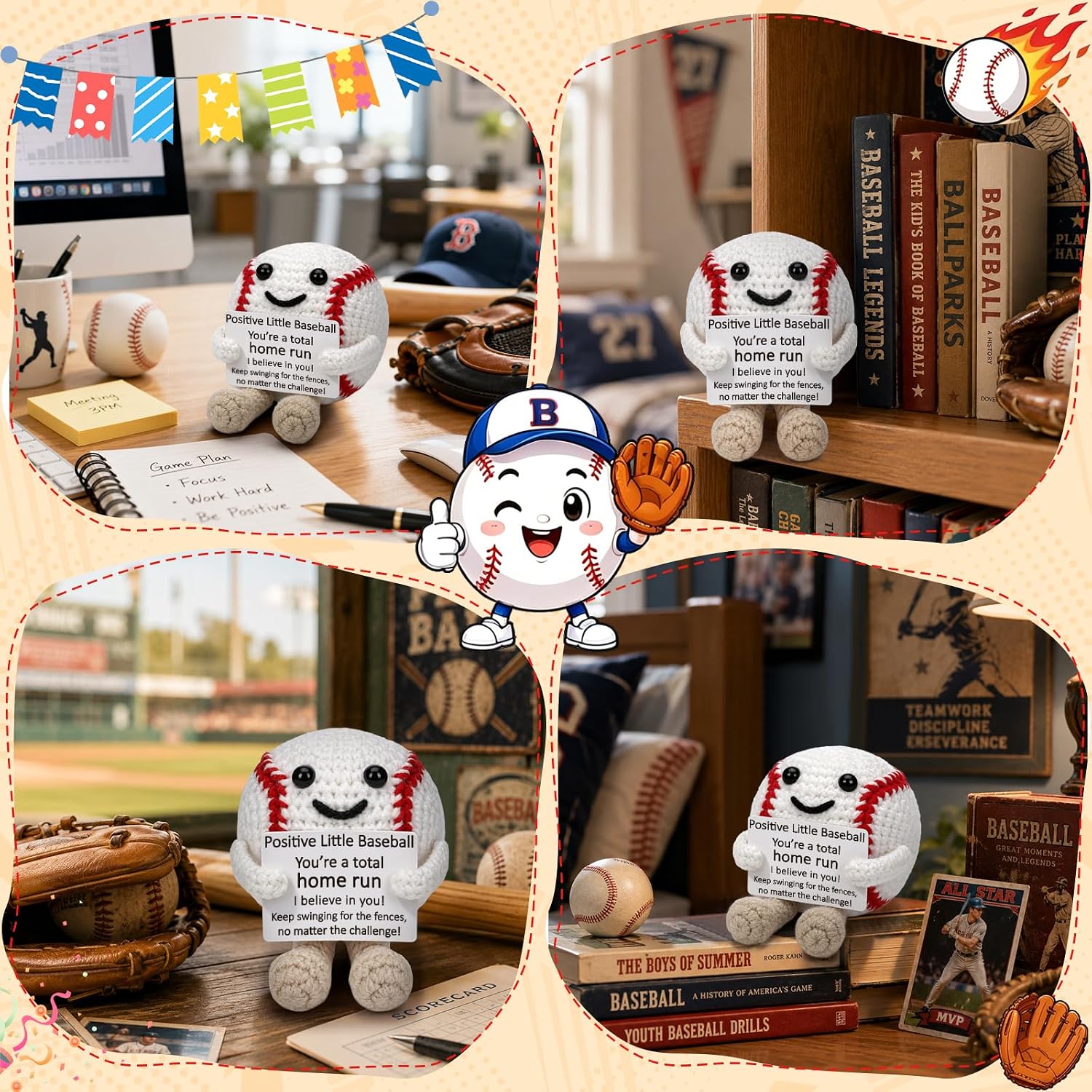 MY-ALVVAYS Positive Crochet Baseball Gifts, Home Run Gift for Boys, Teens, Sports Fans, Inspirational Motivational Desk Decor, Encouragement Gift for Birthdays Graduations New Challenges