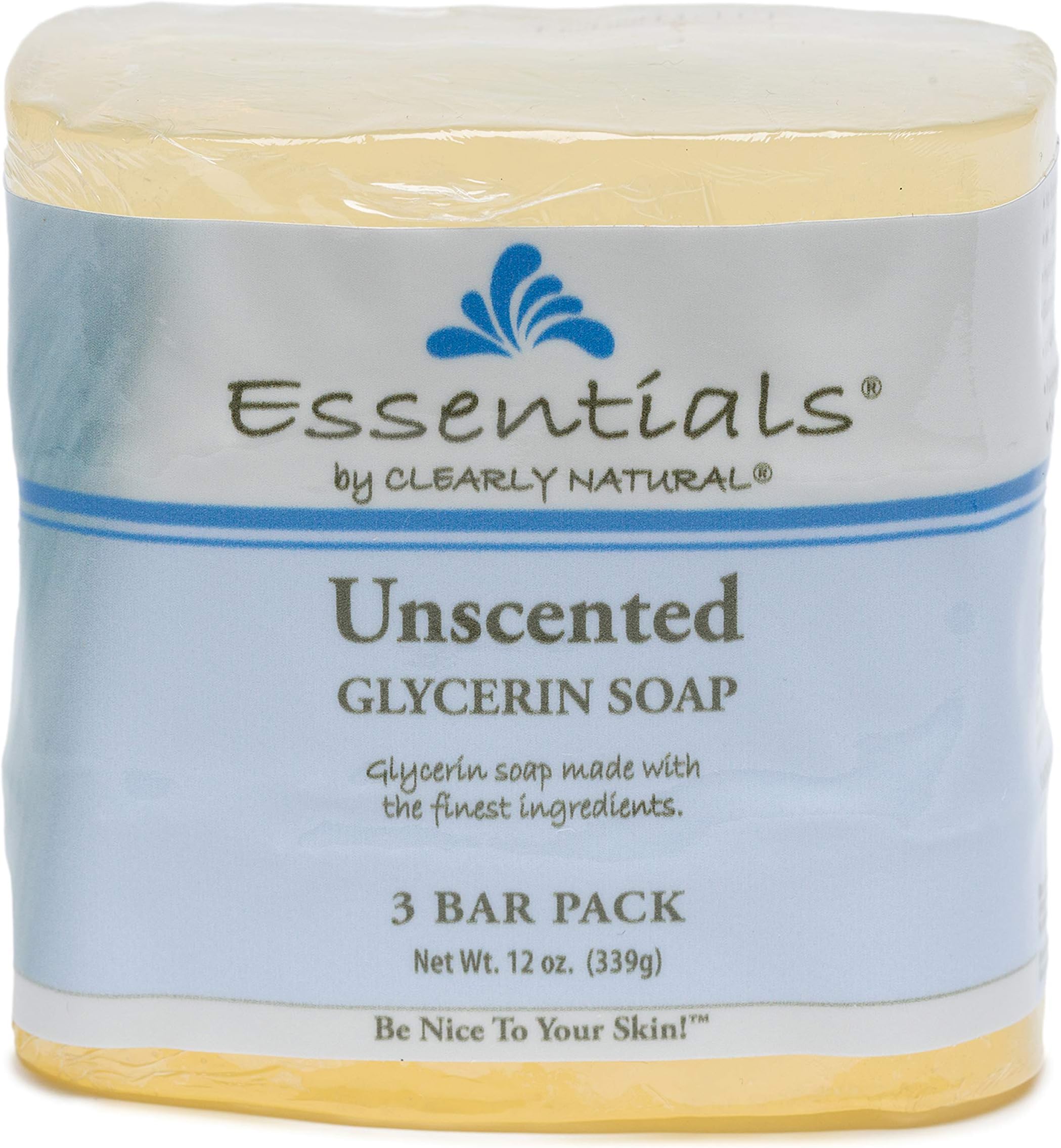 Essentials Glycerin Bar Soap, Unscented, 4 Ounce, Pack of 3 (Packaging May Vary)