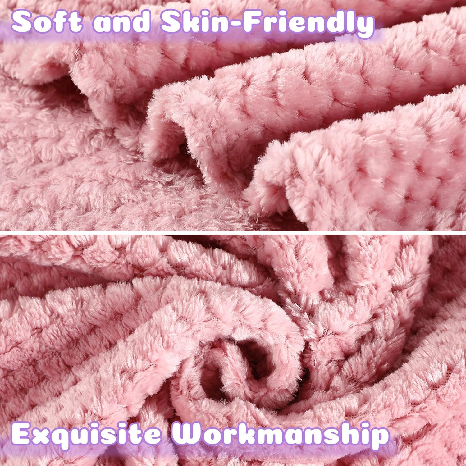 Reginary 4 Pack Fuzzy Blanket 30 x 40'' Waffle Flannel Baby Throw Blankets Warm Nursery & Crib Blankets for Girl & Boy Newborn Infant (Purple, Pink, Gray, Blue)