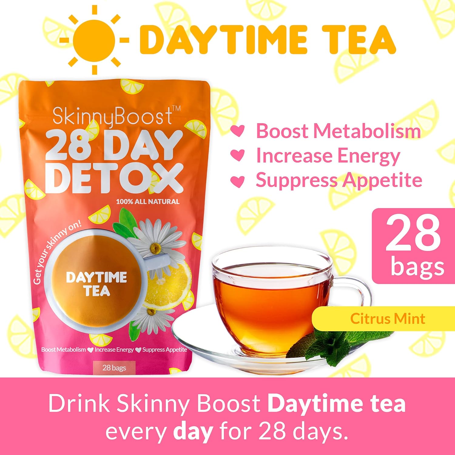 SkinnyBoost 28 Day Detox Tea Kit-1 Daytime Tea (28 Bags) 1 Evening Detox Tea (14 Bags) Non GMO, Vegan, All Natural Detox and Cleanse : Health & Household