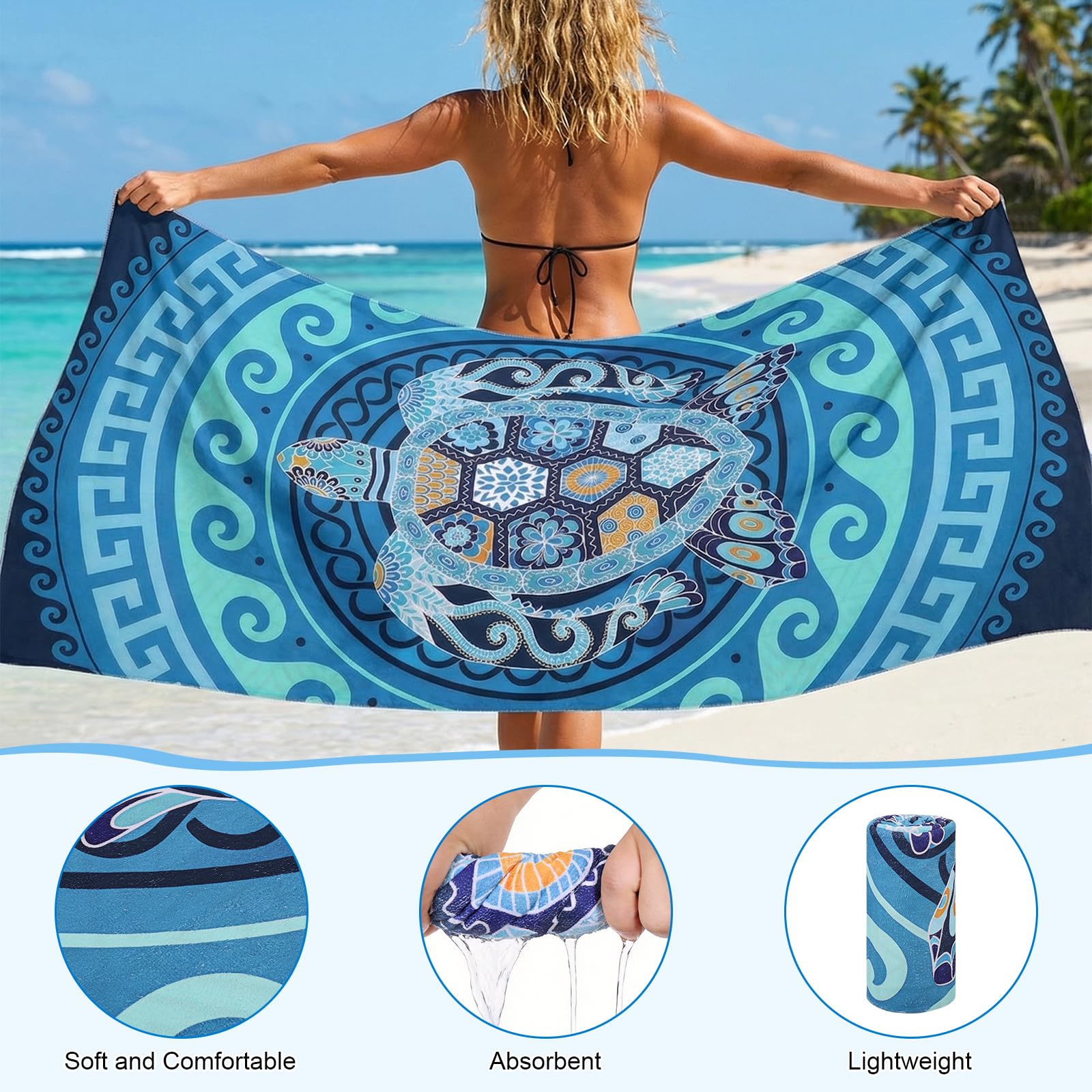 Zocipro Ręcznik plażowy z mikrofibry XXL 180 x 90 cm - odporny na piasek, szybkoschnący, lekki i przenośny, do uprawiania sportu, podróży, jogi, kempingu, plaży, na siłownię