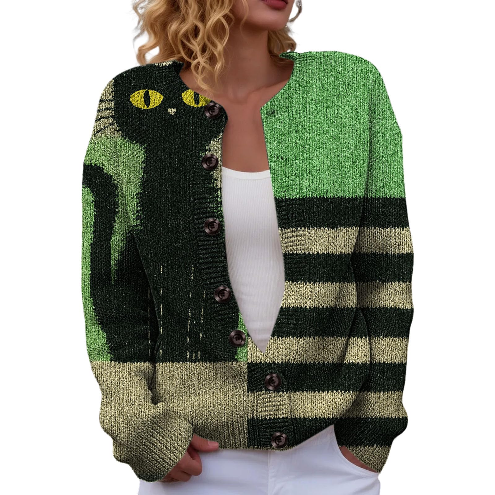 Generisch Cárdigan de mujer Halloween Horror Cárdigan Otoño Chaqueta de Punto con Botones Cárdigan Otoño Suave Estampado Cárdigan de Punto Manga Larga Strecth Cardigan de Punto de un solo pecho para