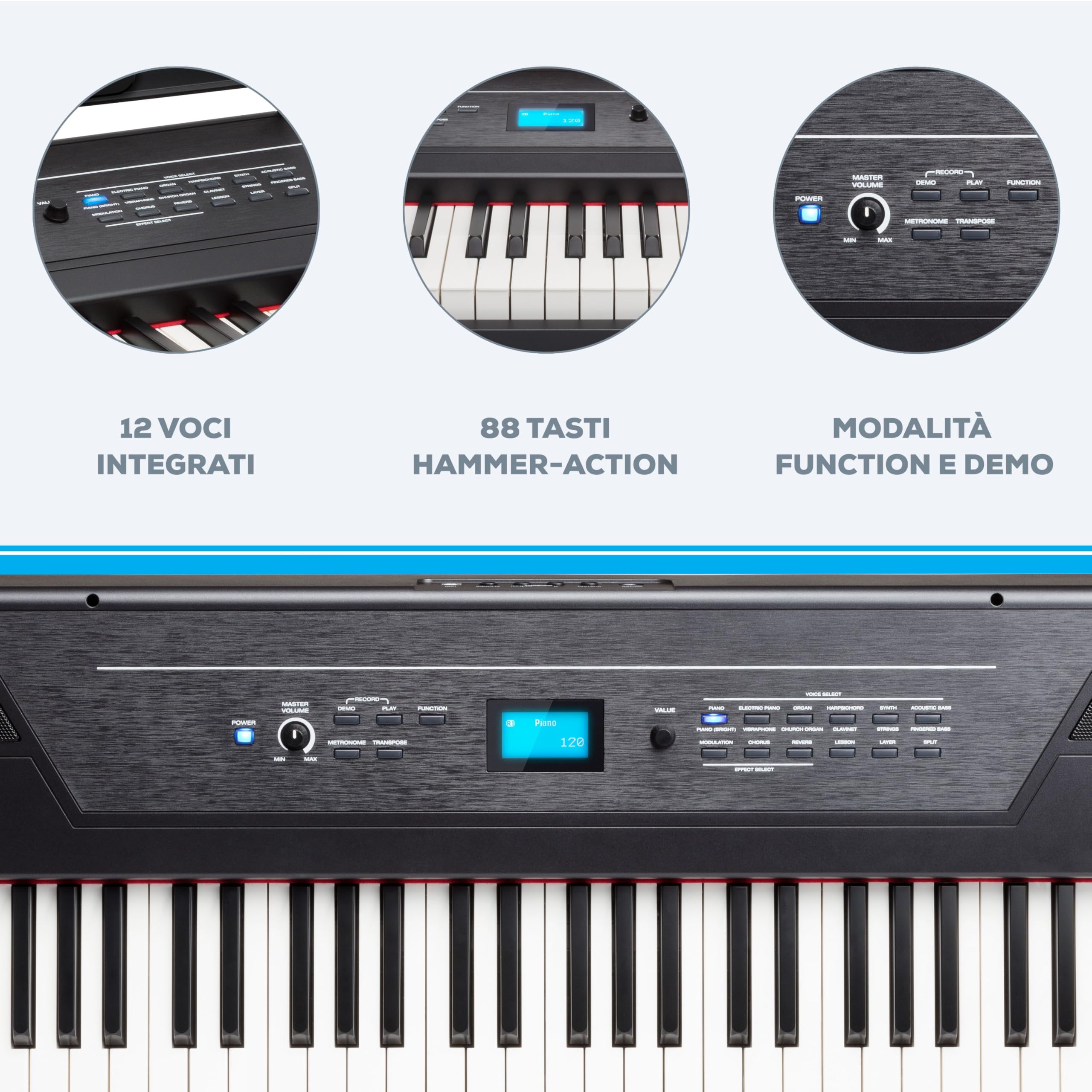 Alesis Recital Pro - Pianoforte Digitale 88 Tasti Pesati/Pianola con Casse Integrate da 20W, Presa Cuffie, 12 Suoni, Alimentatore e Lezioni Online