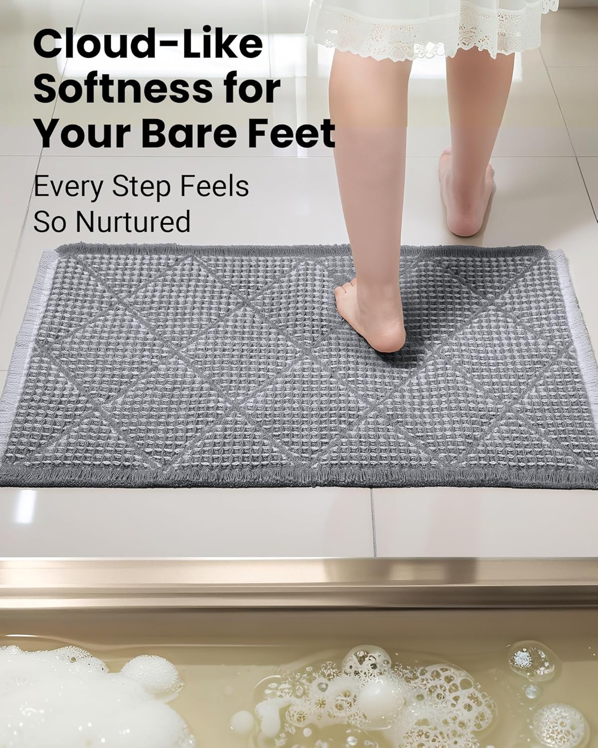 Furicher Waffle Bath Mat Set, Non Slip Bathroom Rugs Sets 2 Piece, Ultra Absorbent Bathroom Runner Rug for Boho Bath Room Decor, Machine Washable Boho Mats, Grey & Light Grey, 20"×47" Plus 18"×30"