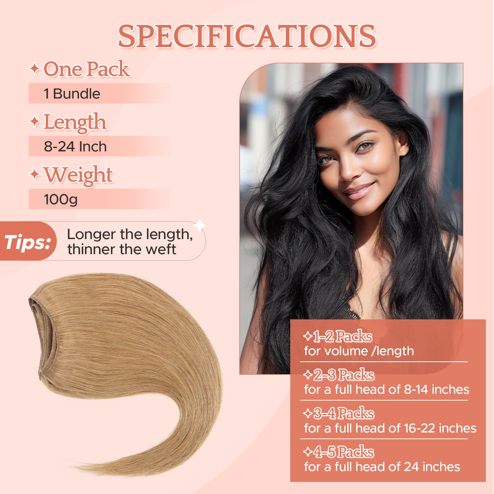 18 inches SEGO Bundles Human Hair Weave #27 Dark Blonde Hair Extensions Real Human Hair Straight Weft (1 Bundle,100g) - Image 4