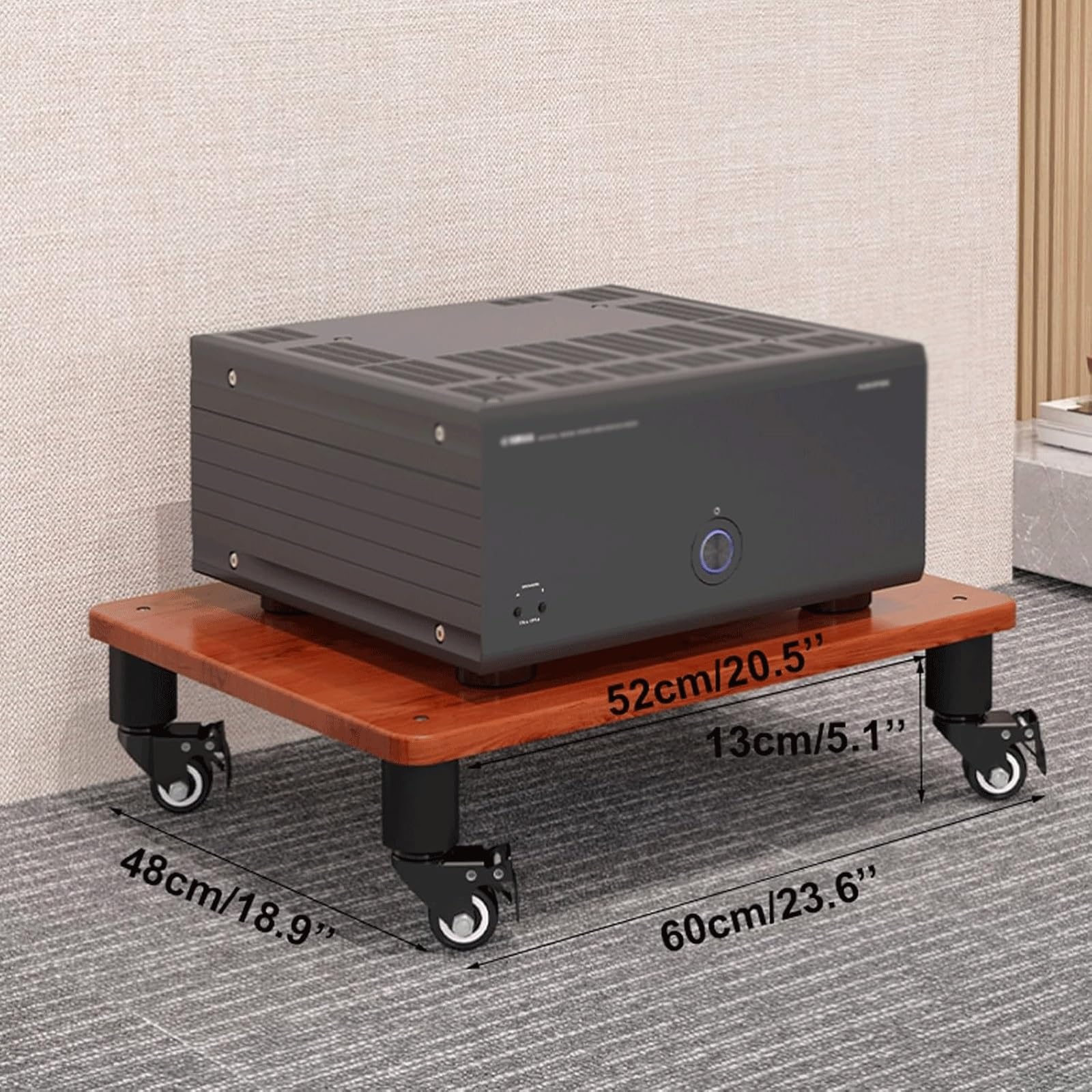 Stojak na sprzęt multimedialny z kółkami, wieża audio, szafka na komponenty stereo, kino domowe, odtwarzacz CD, gramofon, odbiornik stereo(Brown,1 Tier)