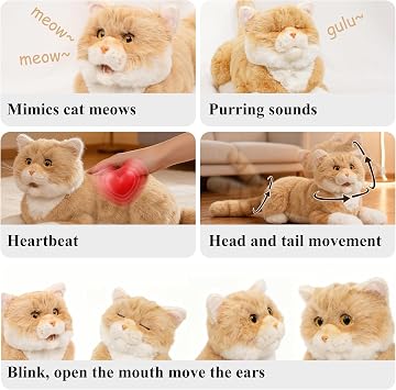 Chongker 24.8 Interactive Robot Cat Plush Realistic Stuffed Animals, Companion Robotic Cat with Meow Purring Heartbeat, Eye Mouth Ear Movement, Kitten Electronic Kitty Toy for Seniors