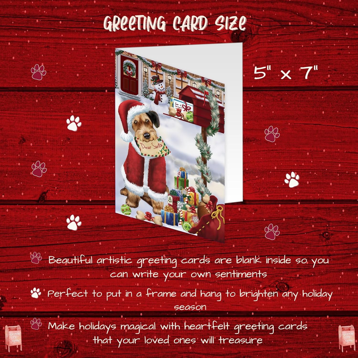 Dear Santa Mailbox Christmas Letter Airedales Dog Greeting Cards - Adorable Pets Invitation Cards with Envelopes - Pet Artwork Christmas Greeting Cards (10 Greeting Cards)