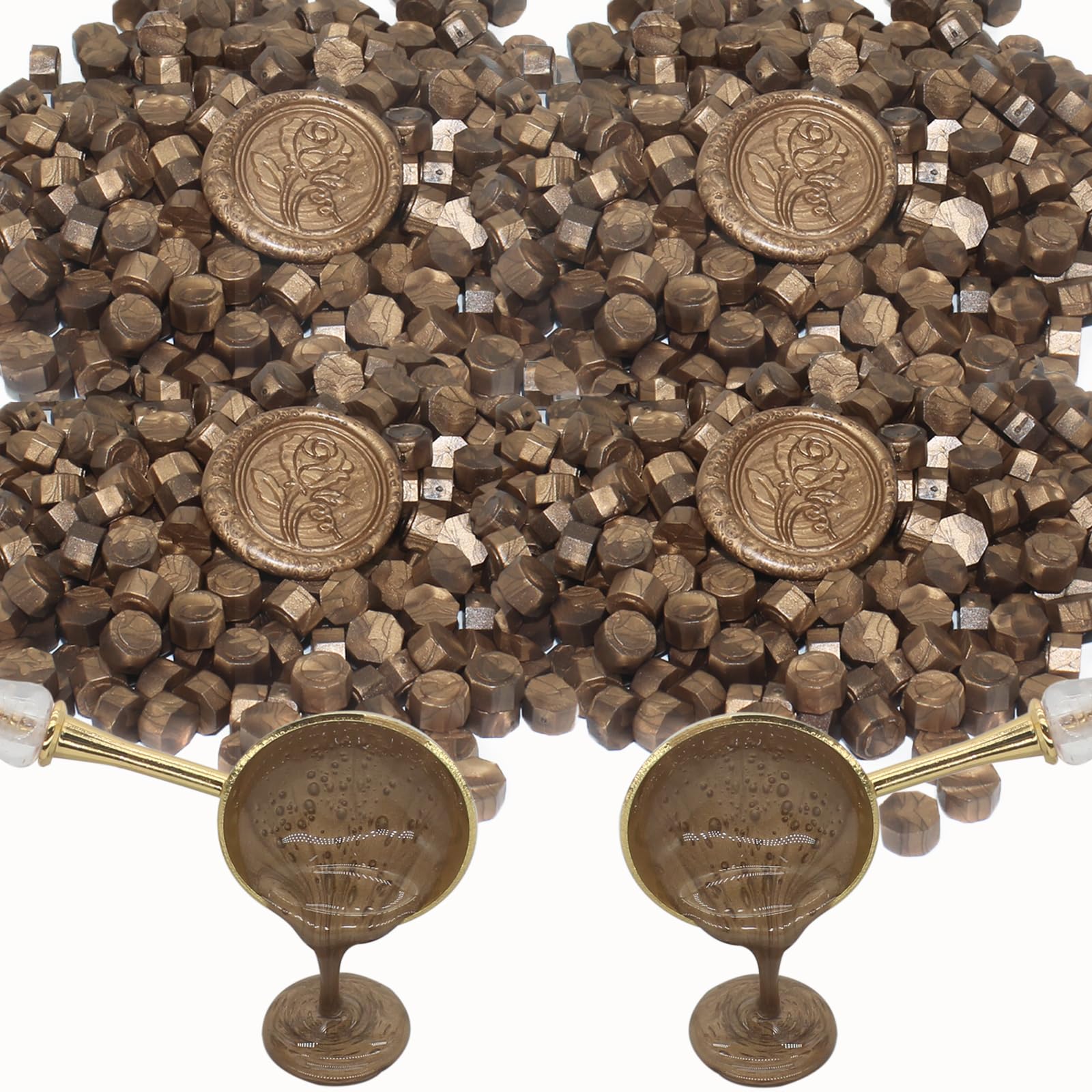 600 cuentas de sellado de cera de bronce, cuentas de cera de sellado prémium para sellos de sellos, paquete de recambio de pellets de cera octogonales para kit de sellado de cera,