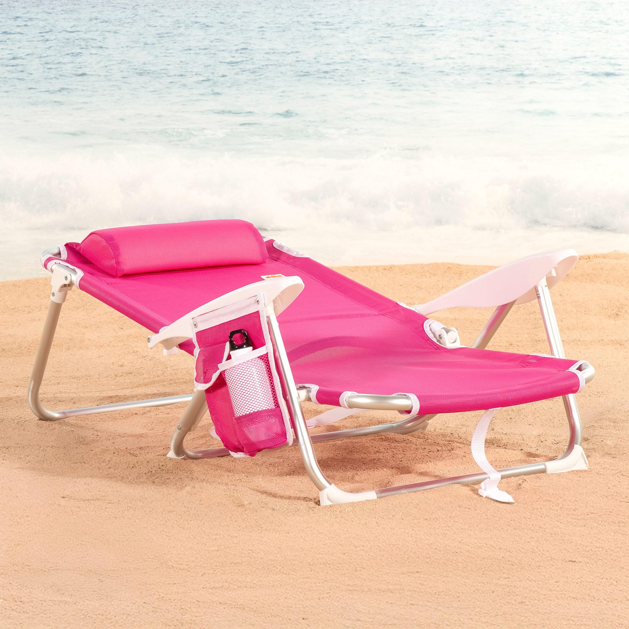 AKTIVE Chaise de Plage Pliable, Fuchsia, textilène et Aluminium, 51 x 45 x 76 cm, 4 Positions, Dossier Haut, 110 kg