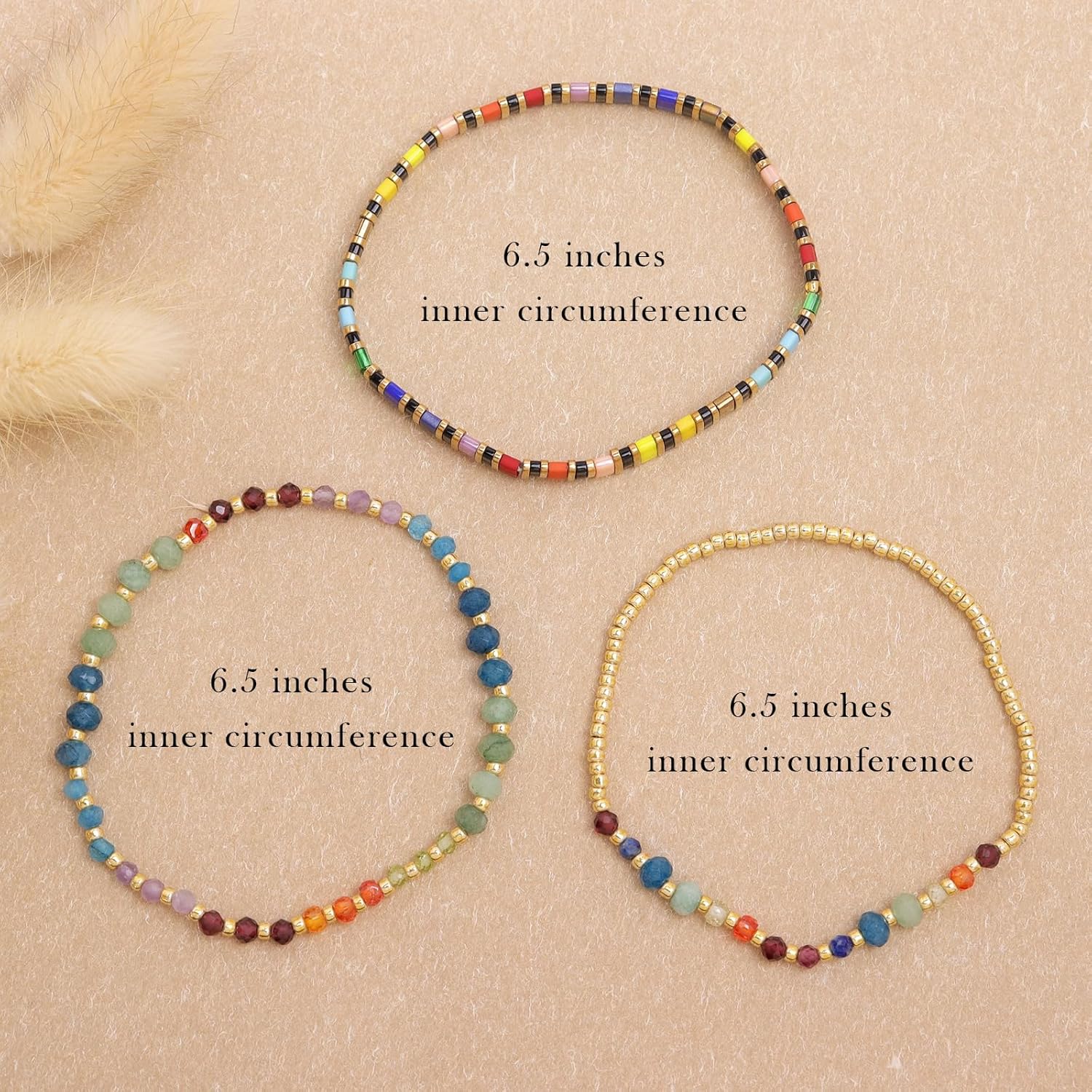 Tila Flat Gold Beaded Bracelets Stack Set for Women, Boho Colorful Handmade Gemstone Miyuki Glass Beads Stretch Festive Holiday Accessories Jewelry Gift. - Image 3