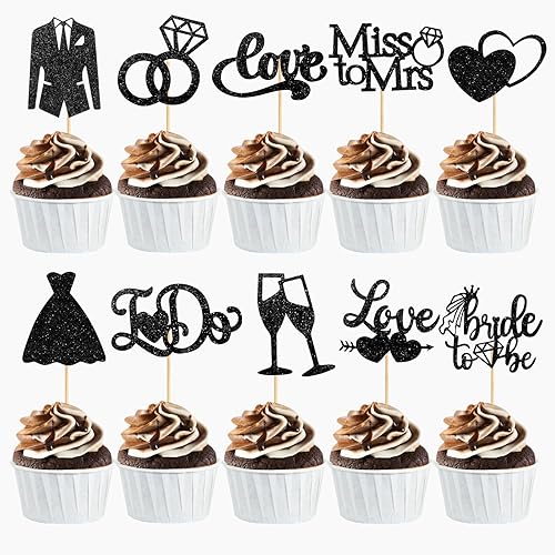 Miniatura 8 de 60 piezas de decoración para cupcakes de novia con purpurina, decoración para cupcakes de boda con la frase "I Do Love", para despedidas de soltera,