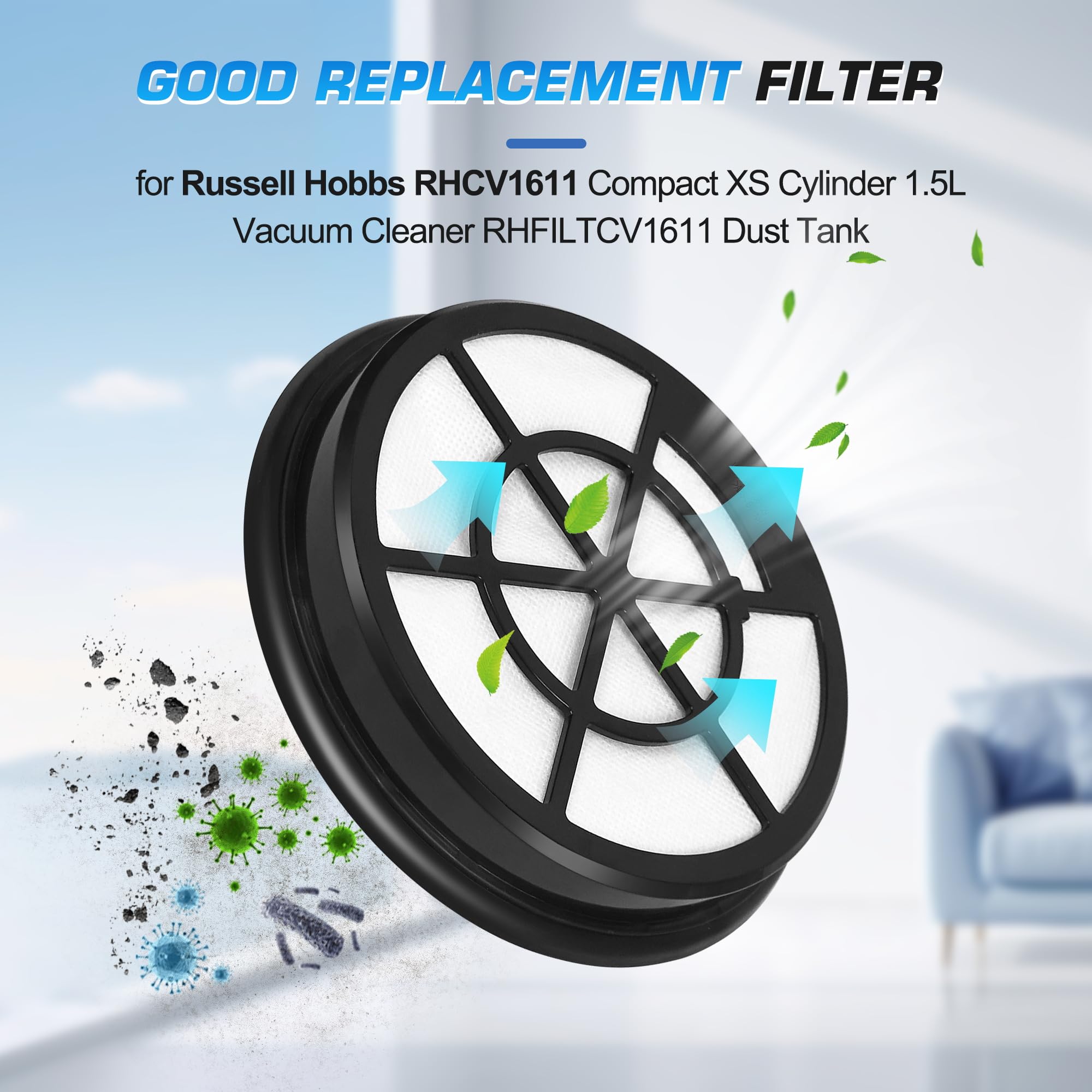 Kit Filtri Di Ricambio Per Aspirapolvere Russell Hobbs RHCV1611 Compact XS - Filtro Motore E Filtro Scarico, Per Prestazioni Ottimali E Aria Più Pulita (Modello RHFILTCV1611)