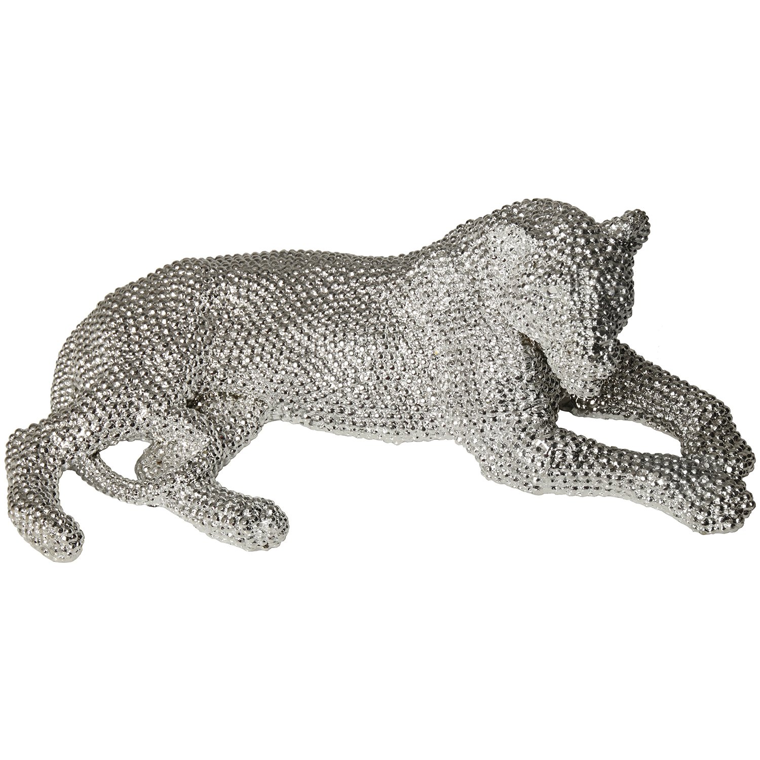 DRW Figurine de Lion allongée en résine argentée 33 x 20 x 12 cm