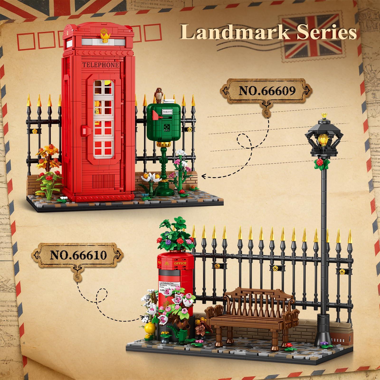 Reobrix Telefonzelle Baustein Set für Erwachsene mit LED Beleuchtung, 66609 Londoner Wahrzeichen Rote Telefonzelle im Vintage Stil, Retro Britische Telefonzelle Bausatz Bauspielzeug（1707 Teile）