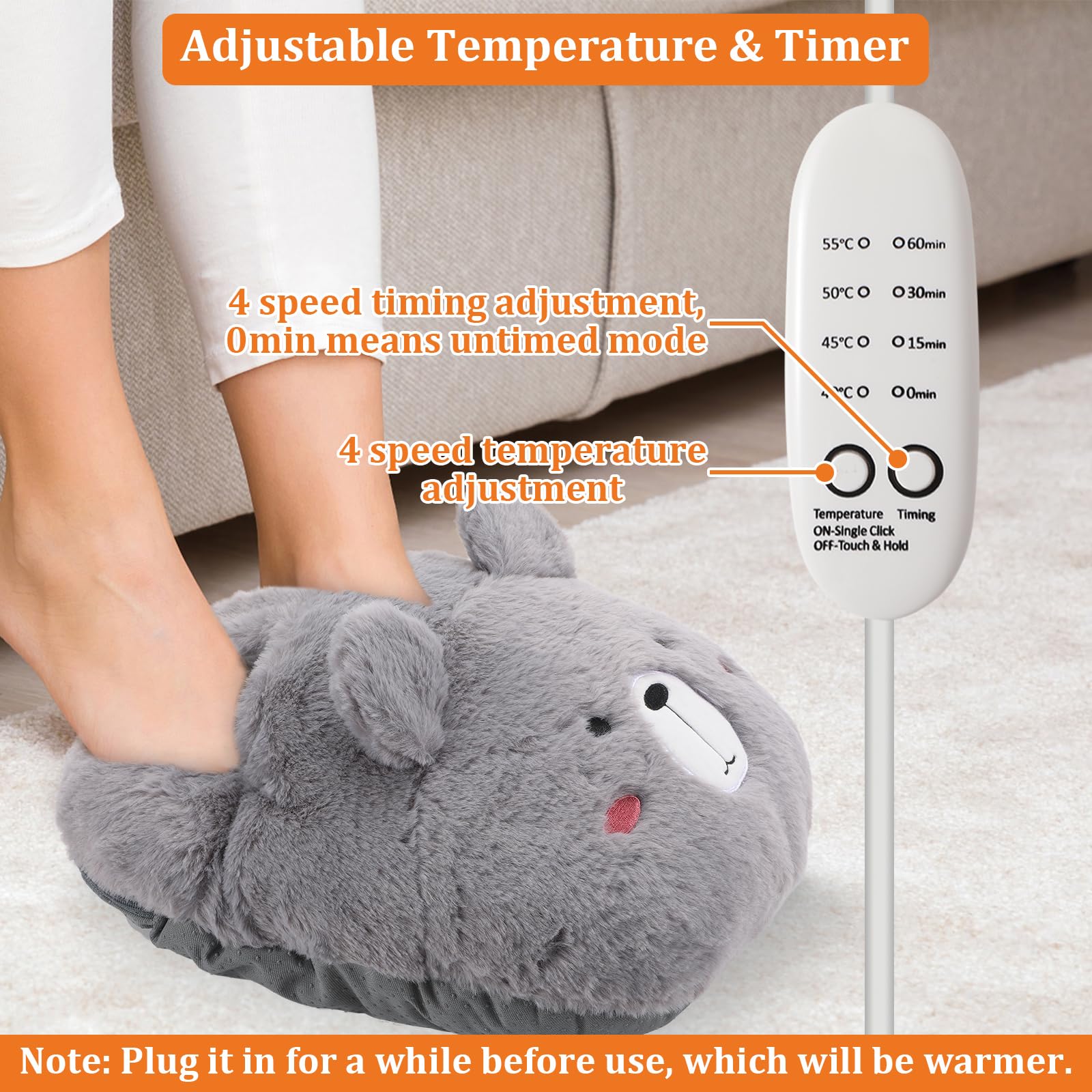 Aceshop Scaldapiedi Elettrico Panda Scaldapiedi a Riscaldamento Rapido Peluche Lavabile in Lavatrice con 4 Livelli di Calore & 4 Timer per Donne Uomini