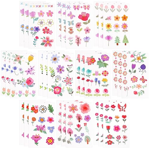 327 tatuajes temporales de flores para niñas, 109 estilos, falsos impermeables, lindos, rosas, flores, hojas, tatuajes, para adultos, cumpleaños,
